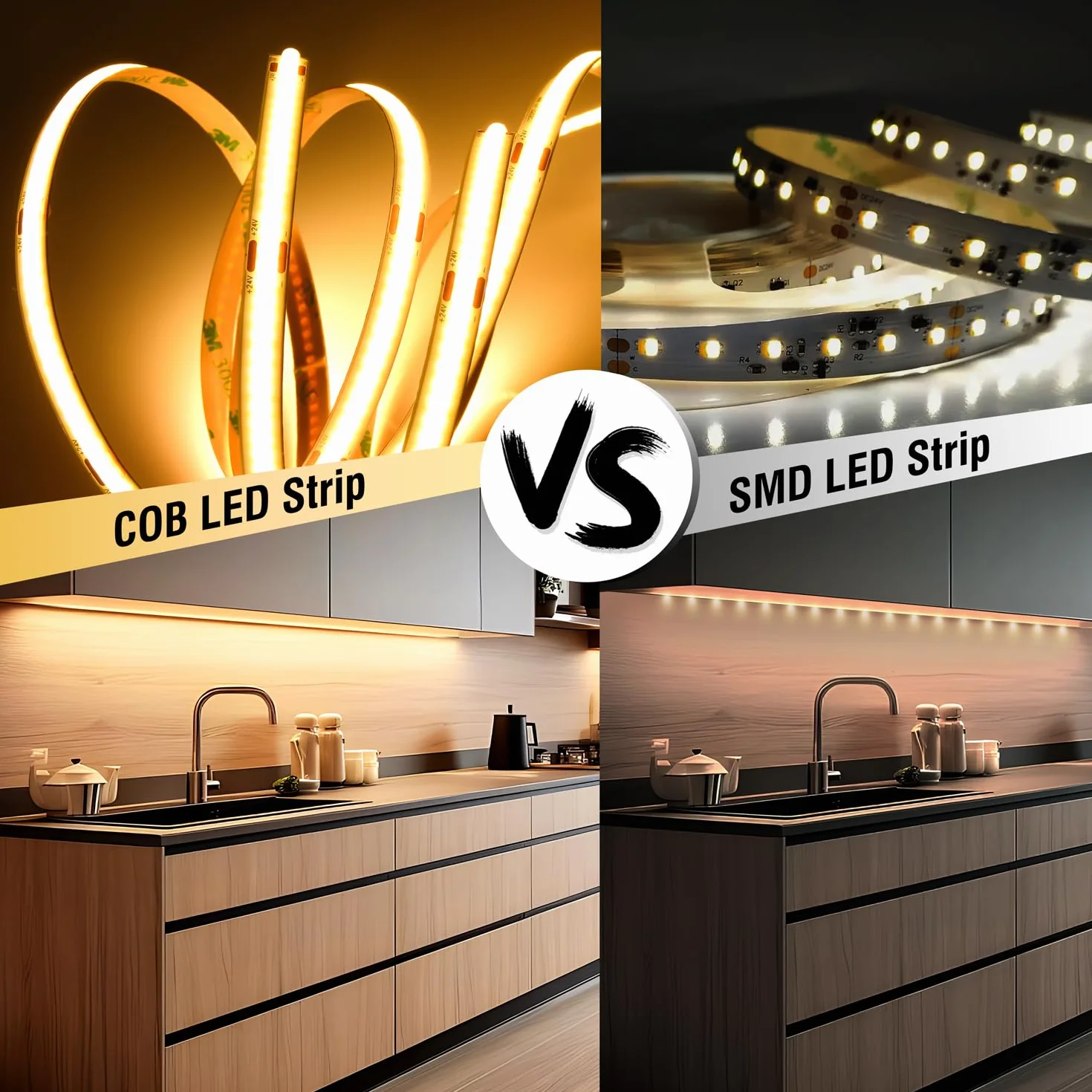 Ruban LED COB 5M Blanc Chaud 2700K 24V Dimmable CRI92 8mm avec Télécommande et Alimentation