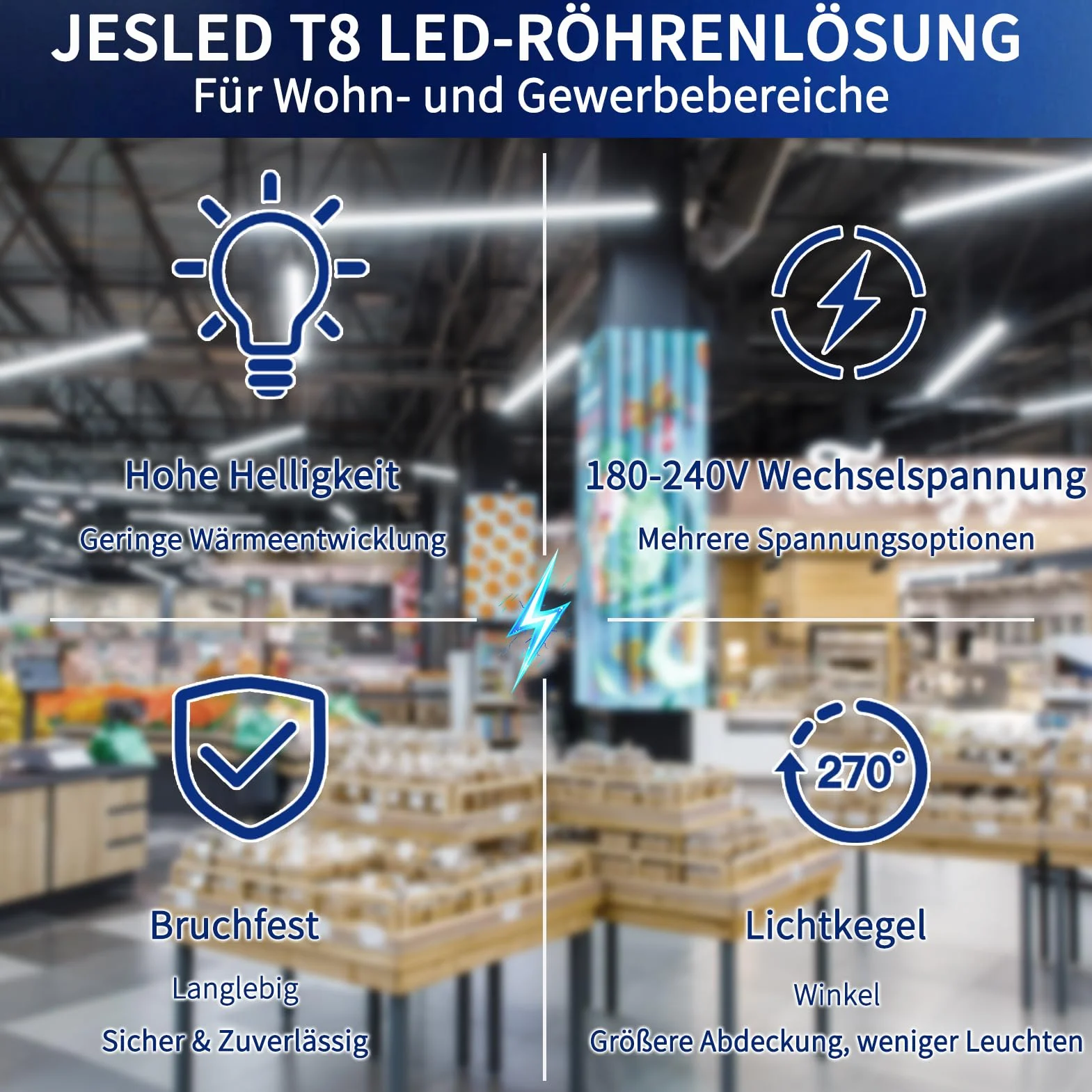 JESLED Kit 4 Tubes LED 150cm T8 G13 18W 4000K 2934 Lumens PC