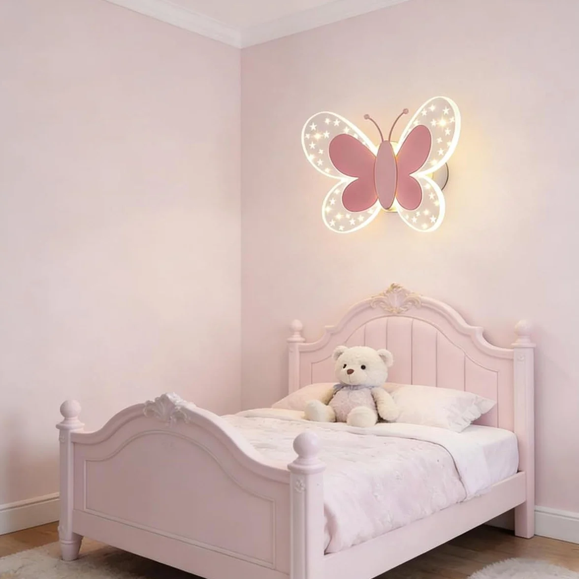 Applique Murale LED 16W Papillon Rose Chambre Enfant
