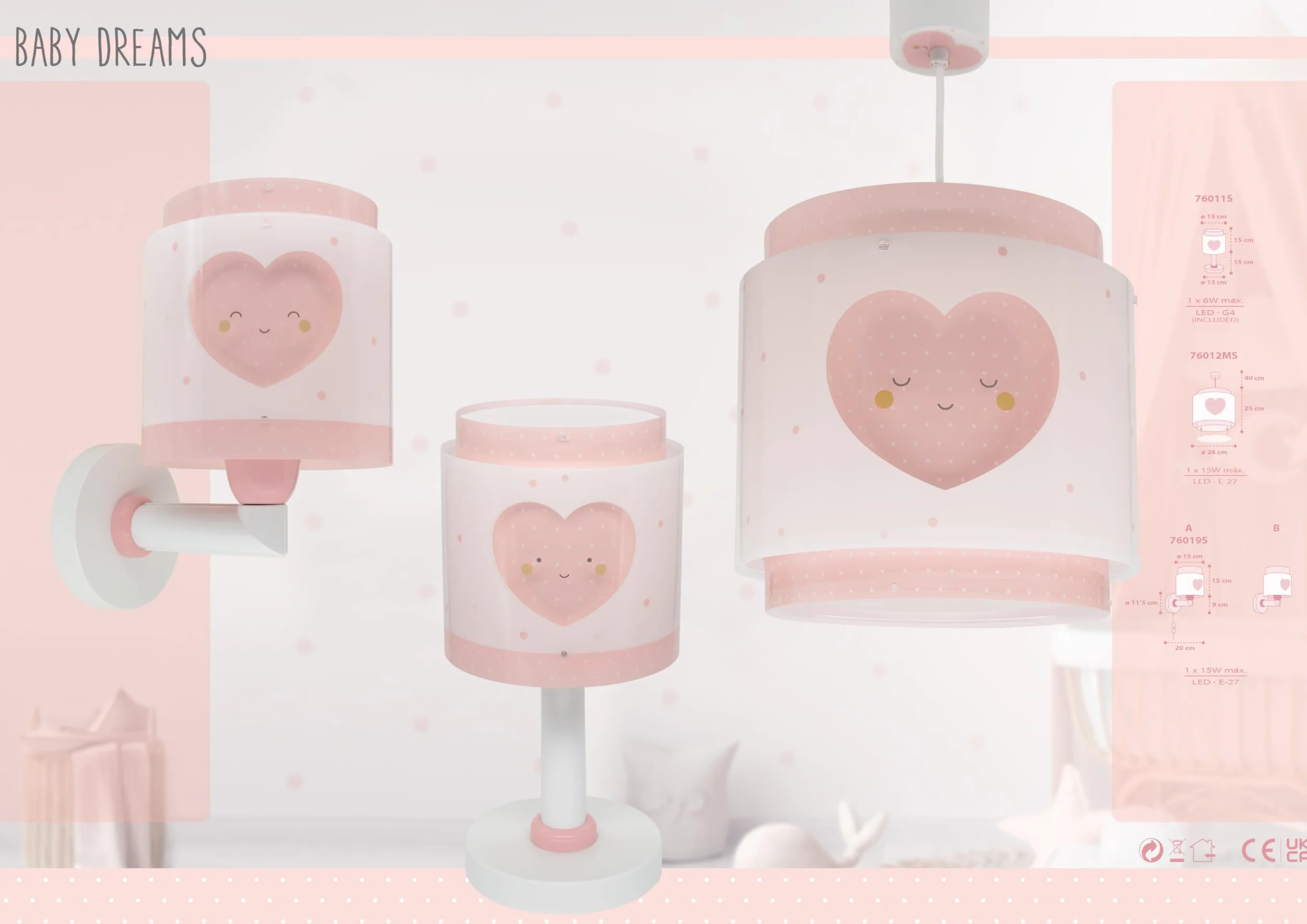 Dalber Lampe de chevet enfant Baby Dreams Rose Cœur G4 LED 4 W