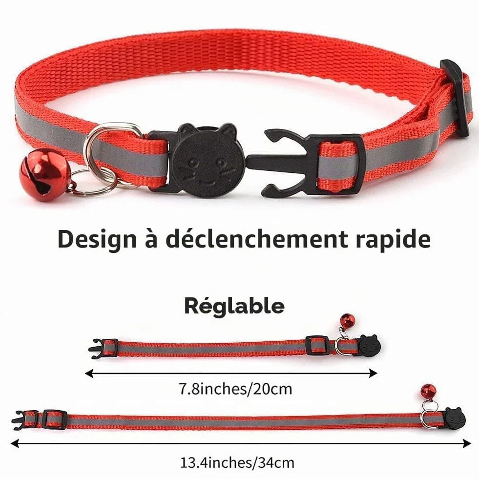 Collier Chat Réfléchissant Anti étranglement avec Cloche Réglable Accessoire Chat