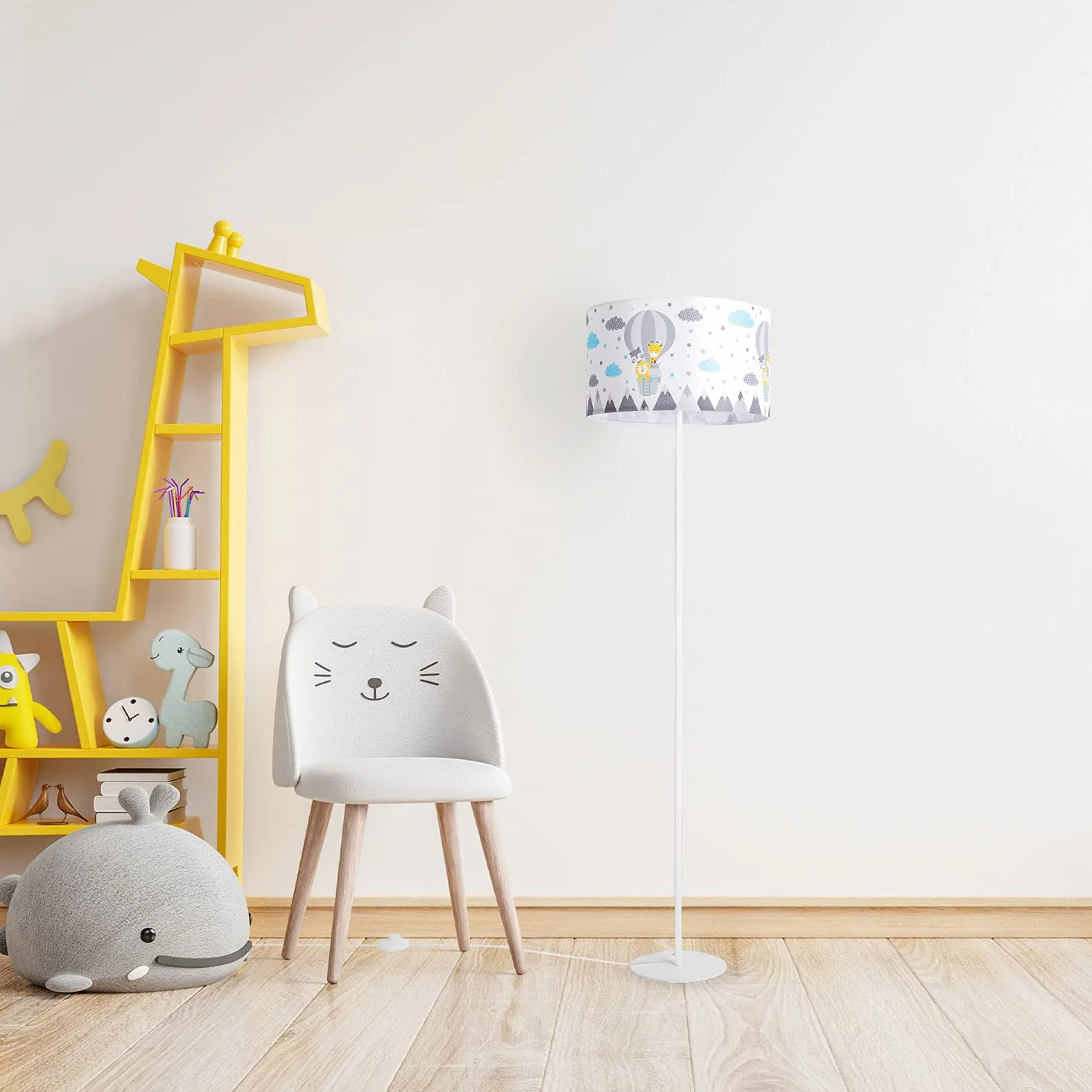 Paco Home Lampadaire Chambre Enfant Tissu Abat-Jour Voitures Police Pompiers E27
