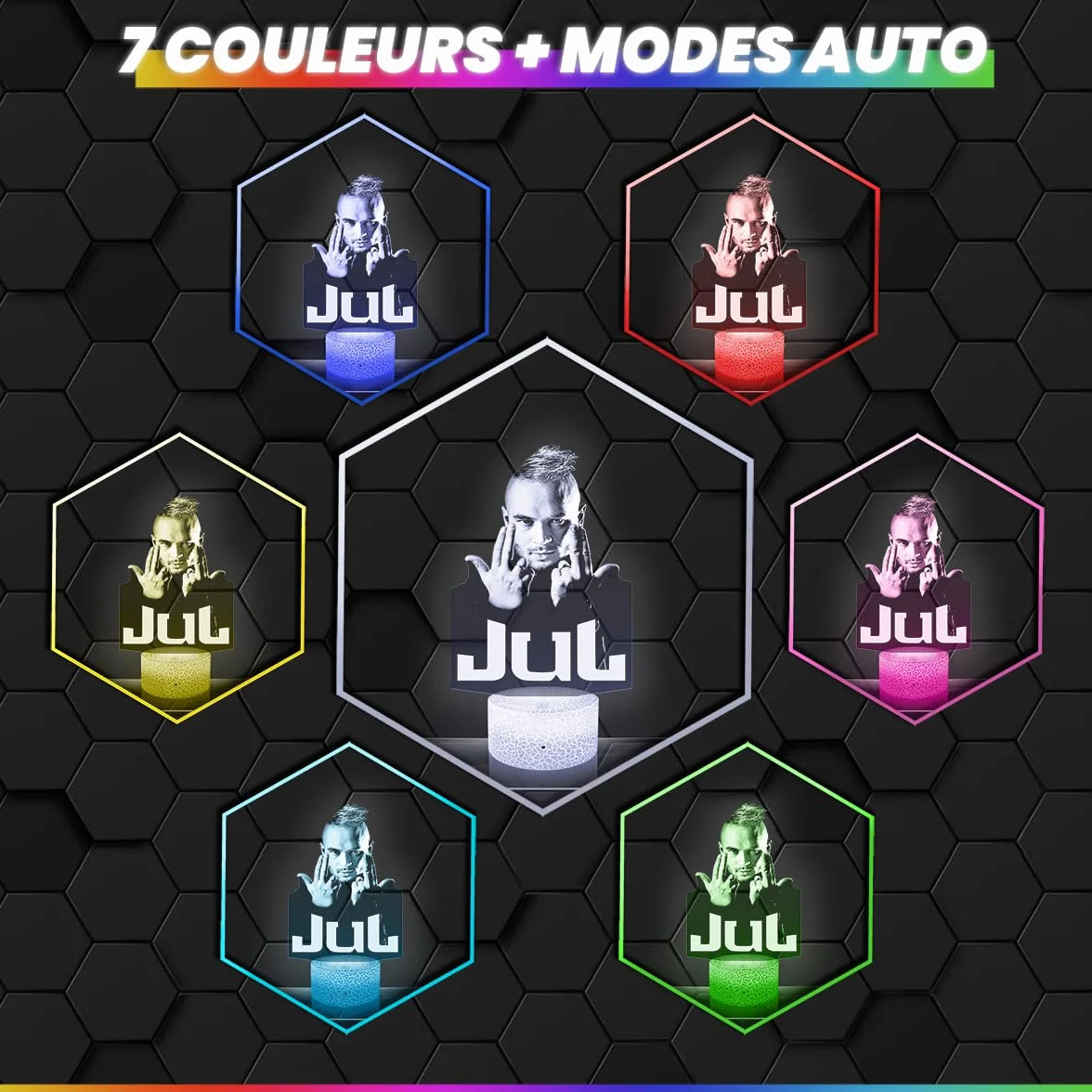 Lampe 3D Rappeur Jul Veilleuse Tactile LED Illusion Effet Hologramme Idée Cadeau