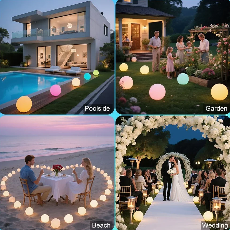 MR.GO 16" Imperméable Jardin Boule Lampe LED Changement de Couleur Rechargeable avec Télécommande 16 Couleurs