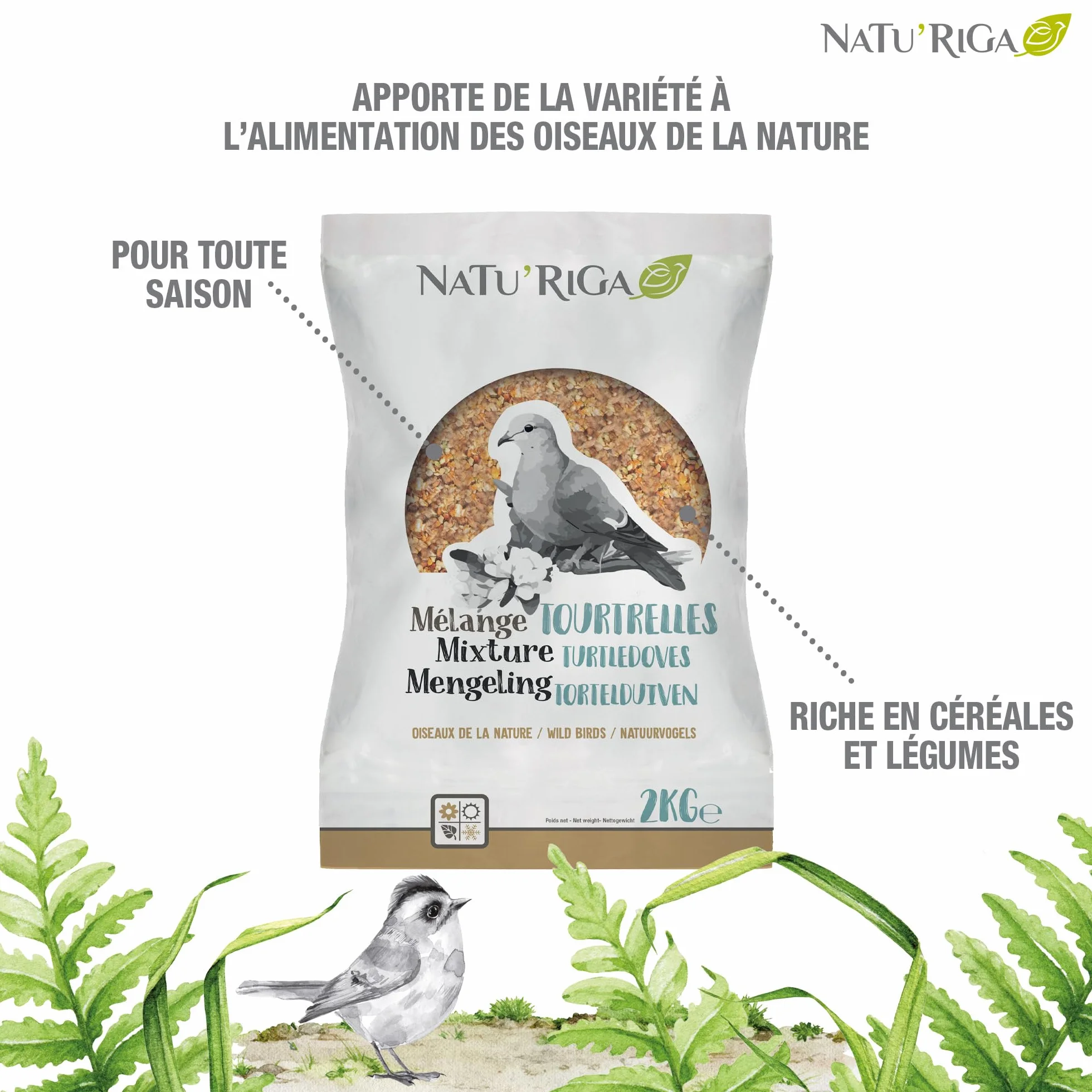 NATU'RIGA Mélange Tourterelles Nourriture Oiseaux Extérieur 2KG