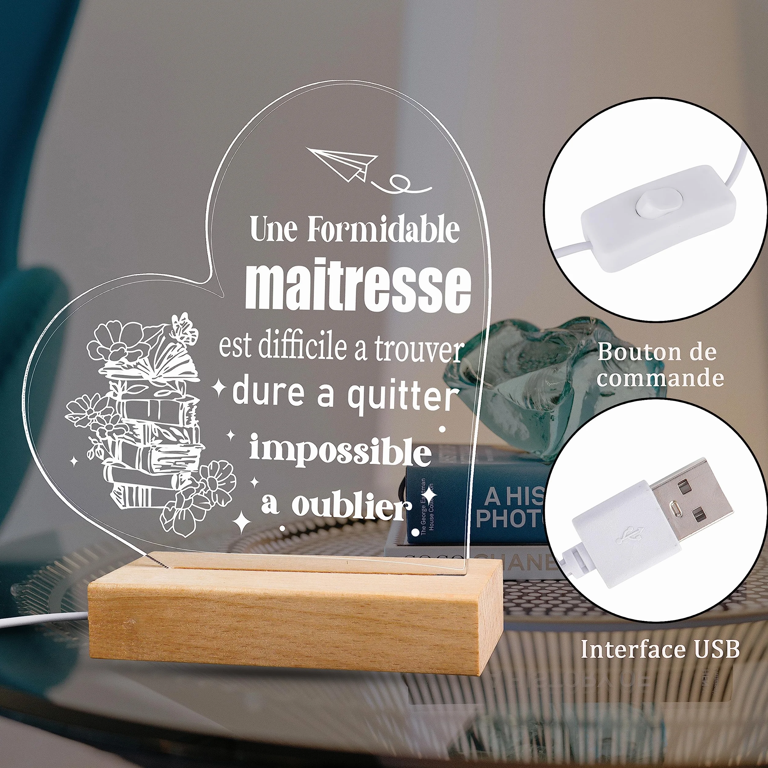 Merclix Lampe Cadeau Maitresse d'École Fin d'Année Maternelle Original Professeur Noel Retraite Anniversaire