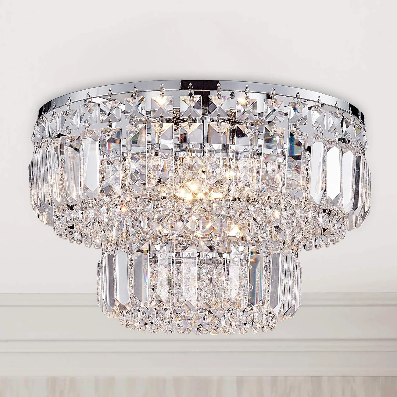 Bestier Moderne Chrome Cristal Plafonnier Éclairage Lustre Éclairage LED Plafonnier Lampe Pour Salle À Manger Salle De Bains Chambre À Coucher Salon 4 G9 Ampoules Diamètre Requis 33 cm x Hauteur 24 cm