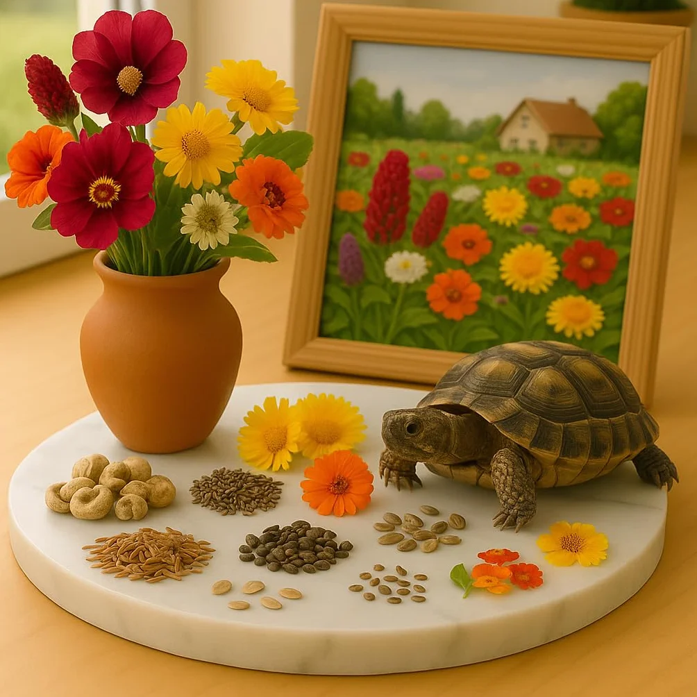 Lot de 700 Graines pour Tortue Terrestre - Mélange de 7 variétés : Pissenlit, Trèfles, Souci, Capucine, Rose Trémière