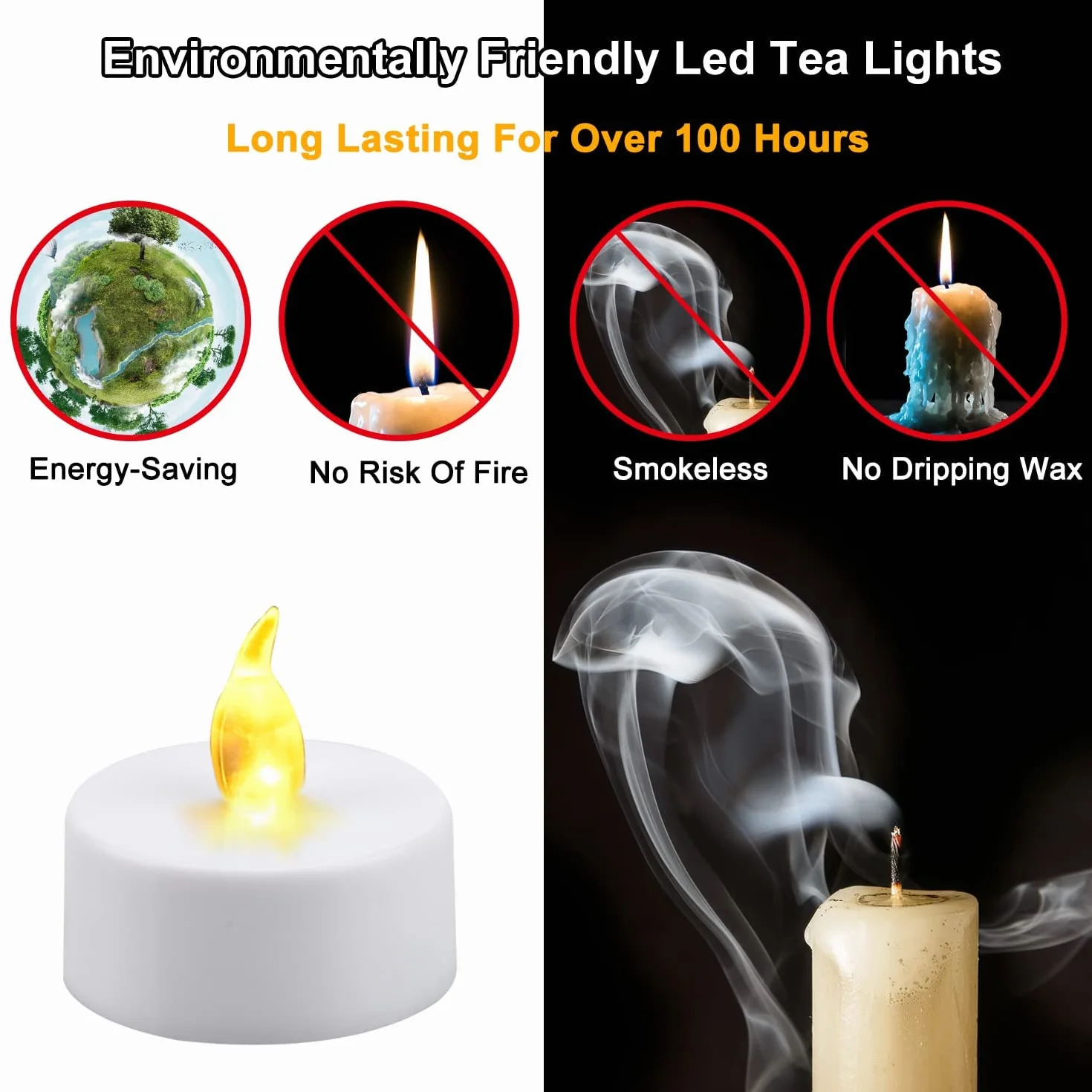 Bougies chauffe-plat LED sans flamme à piles, 24 pièces, fausse bougie électrique 100+ heures