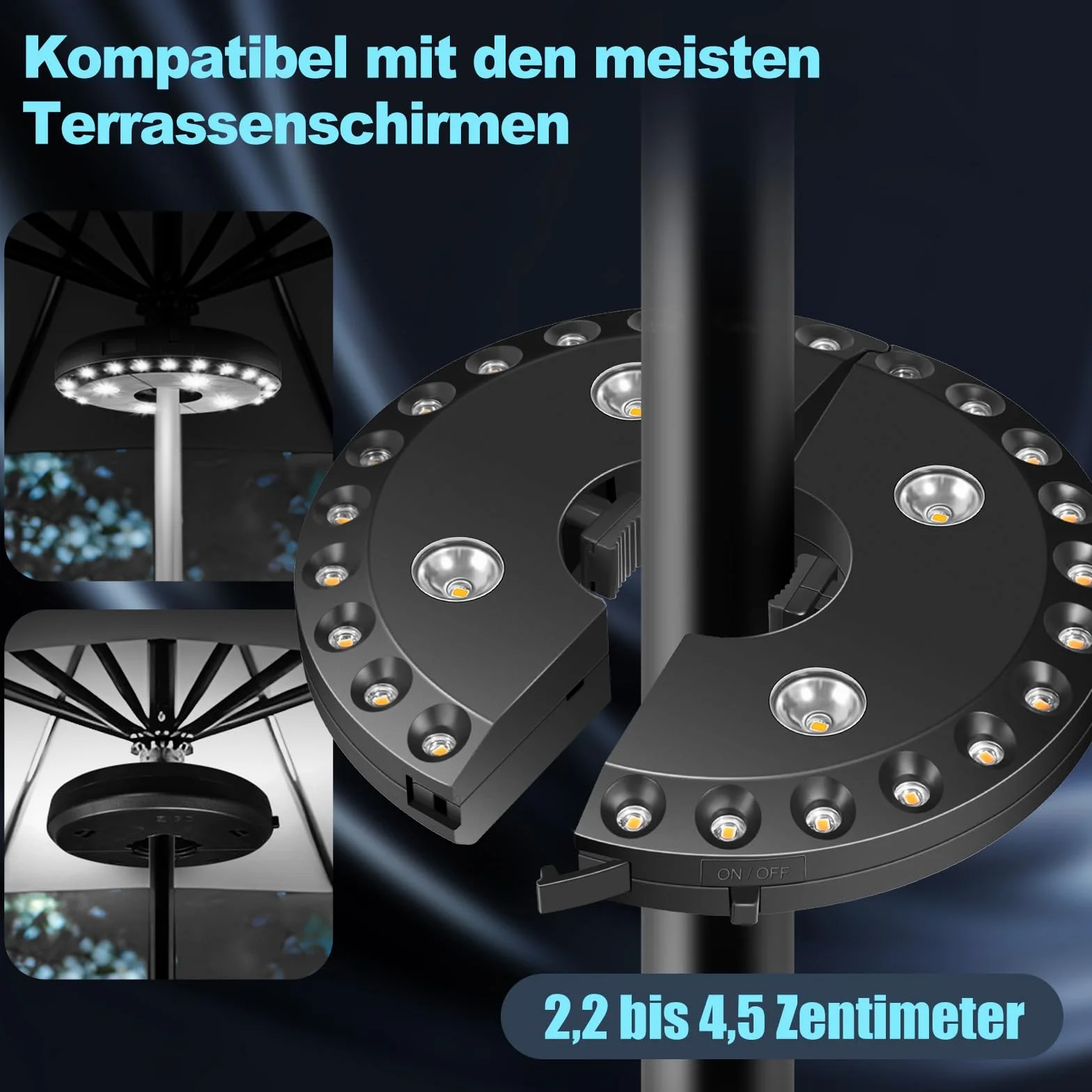 HELESIN Éclairage pour Parasol avec 28 LED, 3 Modes, Alimentation par Batterie