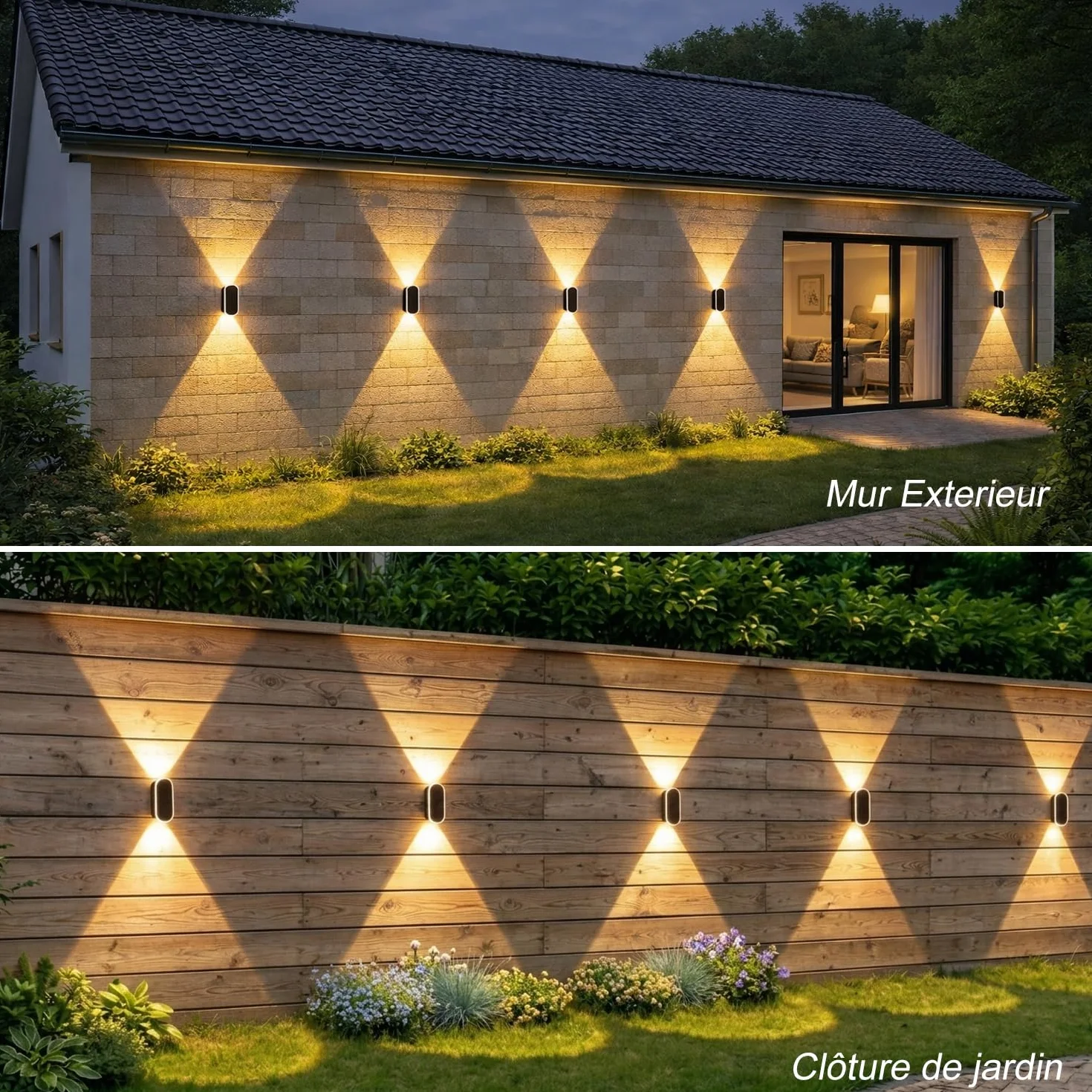 ELLASAY Lampe Solaire Exterieur Applique LED Lot 4 Up Down 1200mAh IP65 Étanche 3000K/4000K/6500K