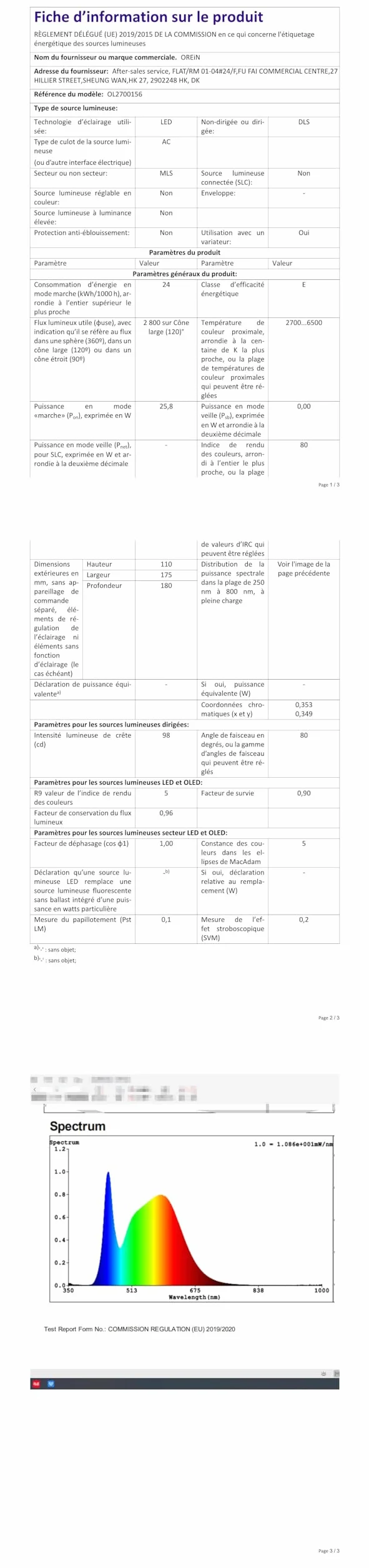 OREiN Projecteur LED Extérieur 24W 2800LM 2700/4000/6500K IP65 Détecteur de Mouvement