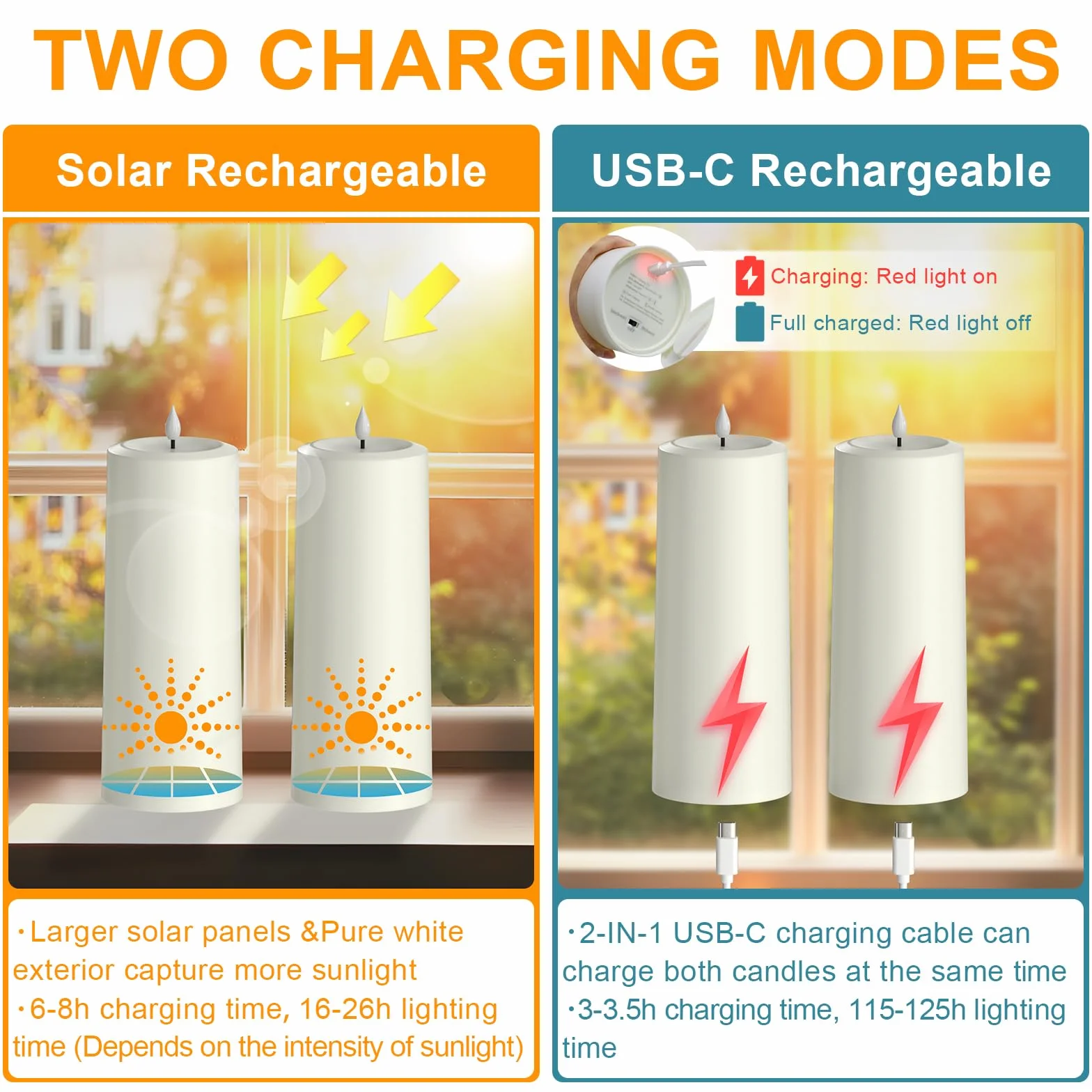 Bougie Pilier Solaire LED Rechargeable 2pcs Imperméable Flamme Vacillante avec Télécommande Extérieur Jardin