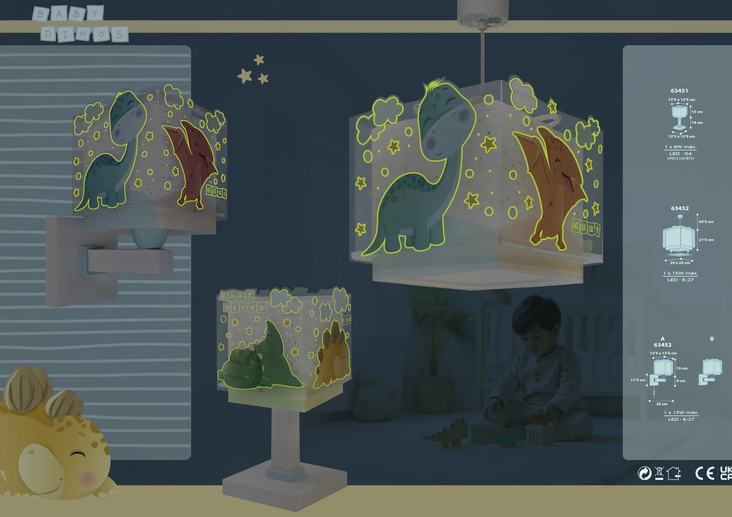 Dalber Lampe Suspension Enfants Dinos Dinosaures E27
