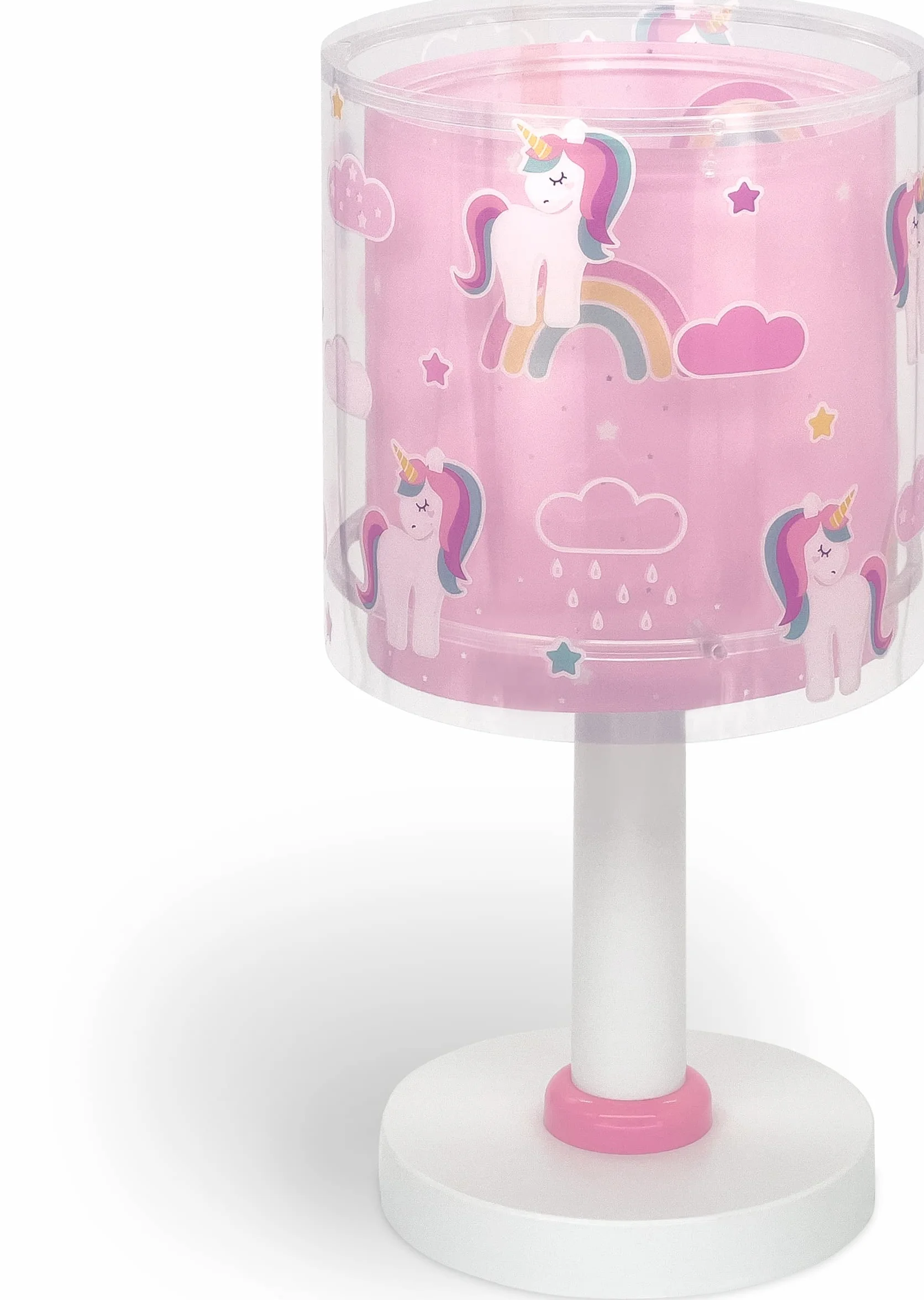 DALBER Lampe de Chevet Enfant Licorne Brille dans le Noir 30 x 13cm Ampoule E14 Rose/Blanc