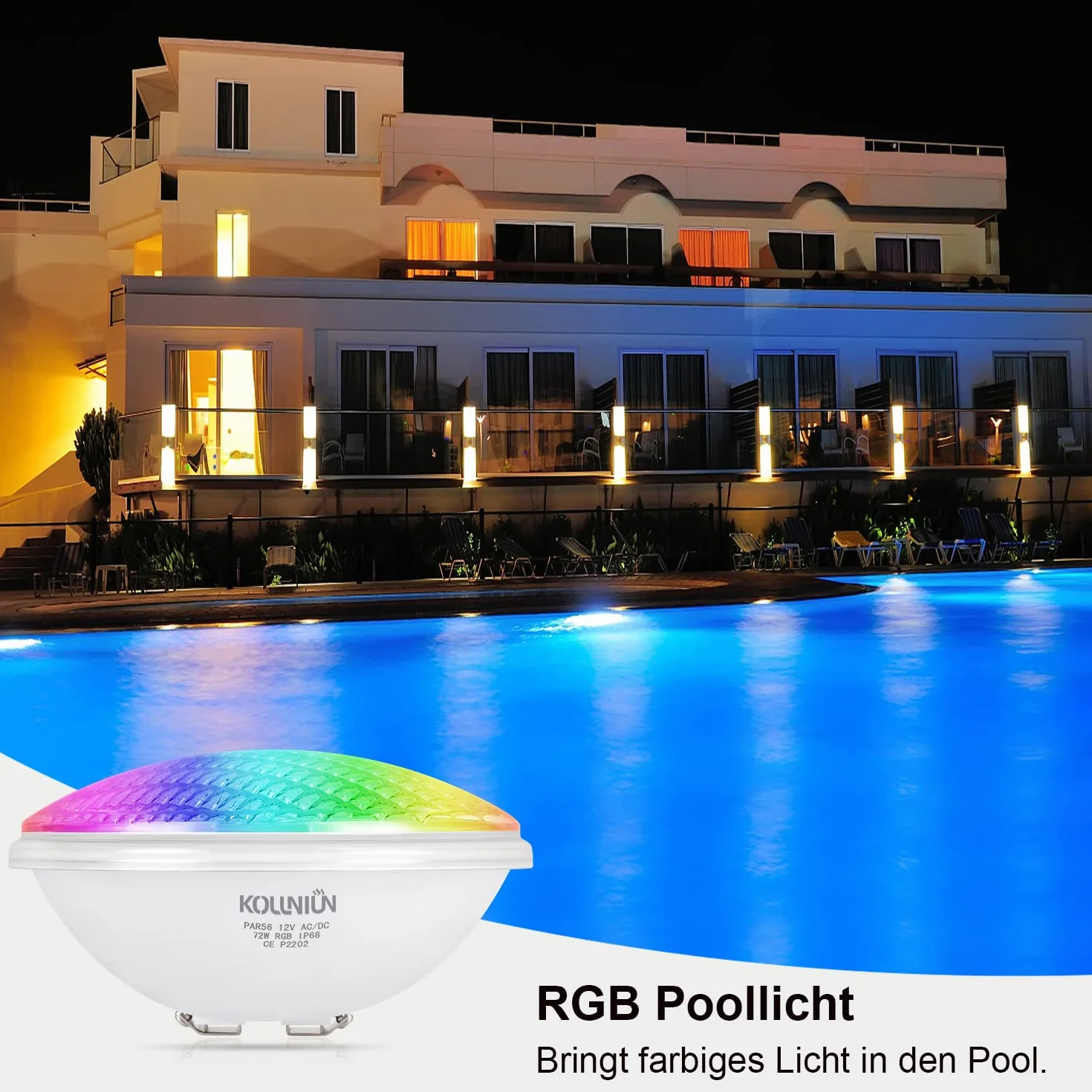 Lampe Piscine PAR56 LED RVB 20W 12V AC/DC avec Télécommande, 12 Modes, Minuterie 2/4/6H