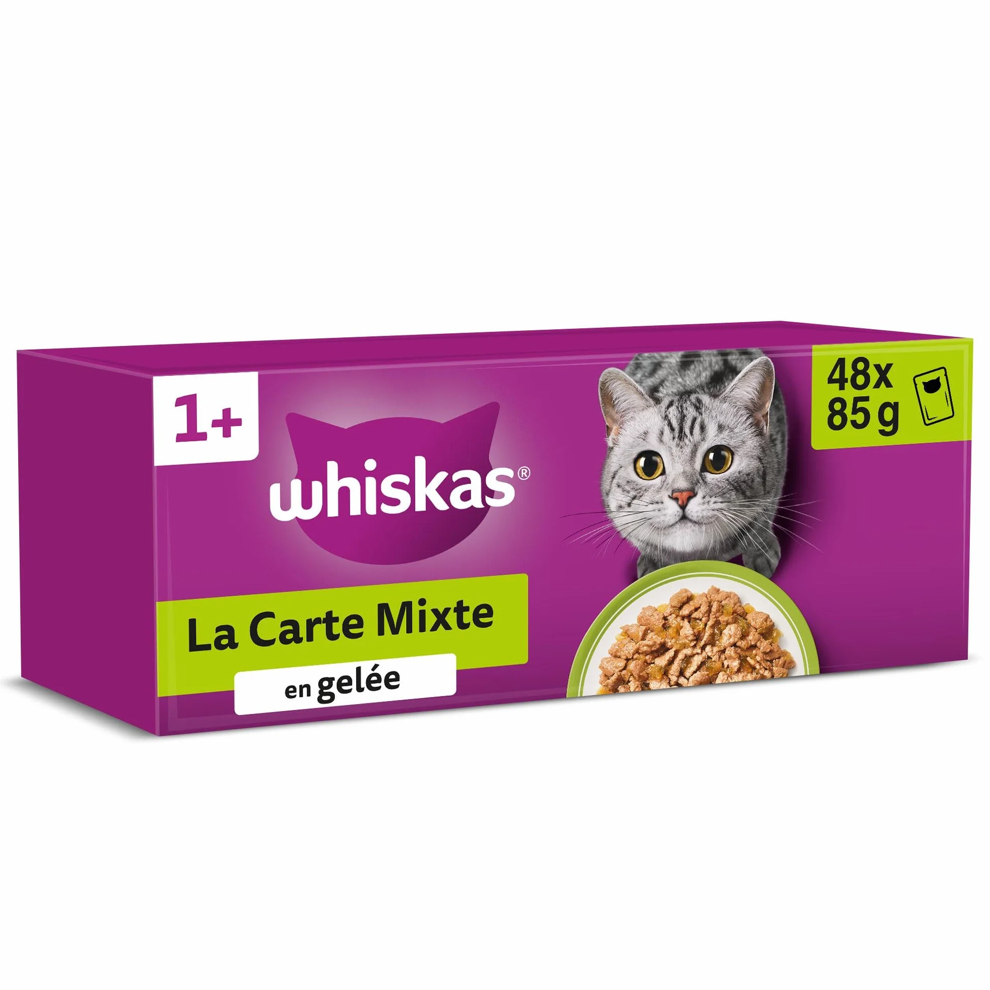 WHISKAS Repas 48 Sachets Fraîcheur La Carte Mixte Pâtée pour Chat Adulte en Gelée Nourriture Humide Complète