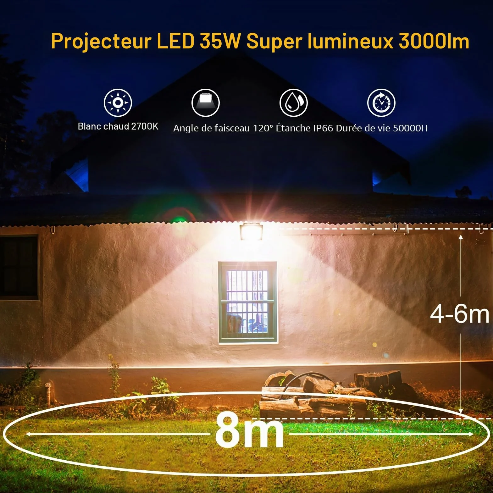 MEIKEE Projecteurs LED Extérieur 35W Lot de 2 Spot LED IP66 Étanche 3000LM Blanc Chaud 2700K