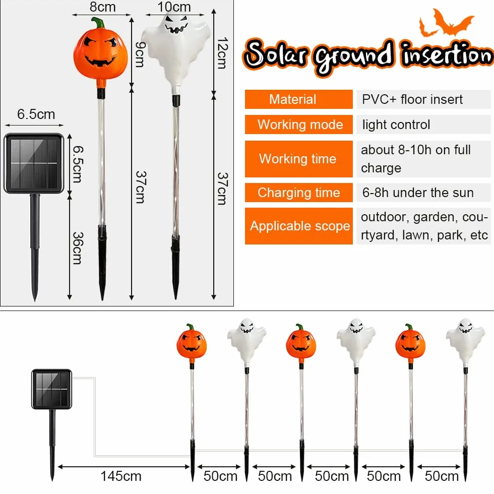 Décoration d'Halloween extérieure 6 pièces, lampes solaires LED, lanterne, pierre tombale