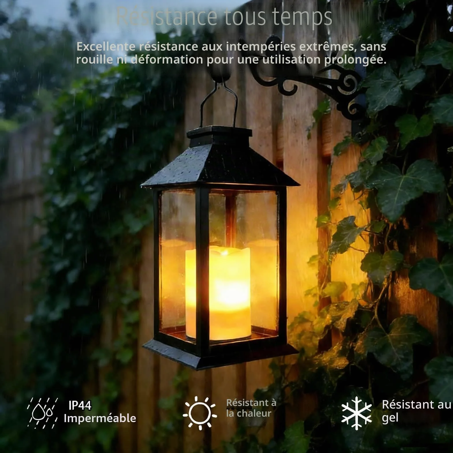 Lanterne Solaire Exterieur 2 Pièces Suspension Lampe Solaire Bougie LED Flamme Vacillante IP44 Étanche Noir