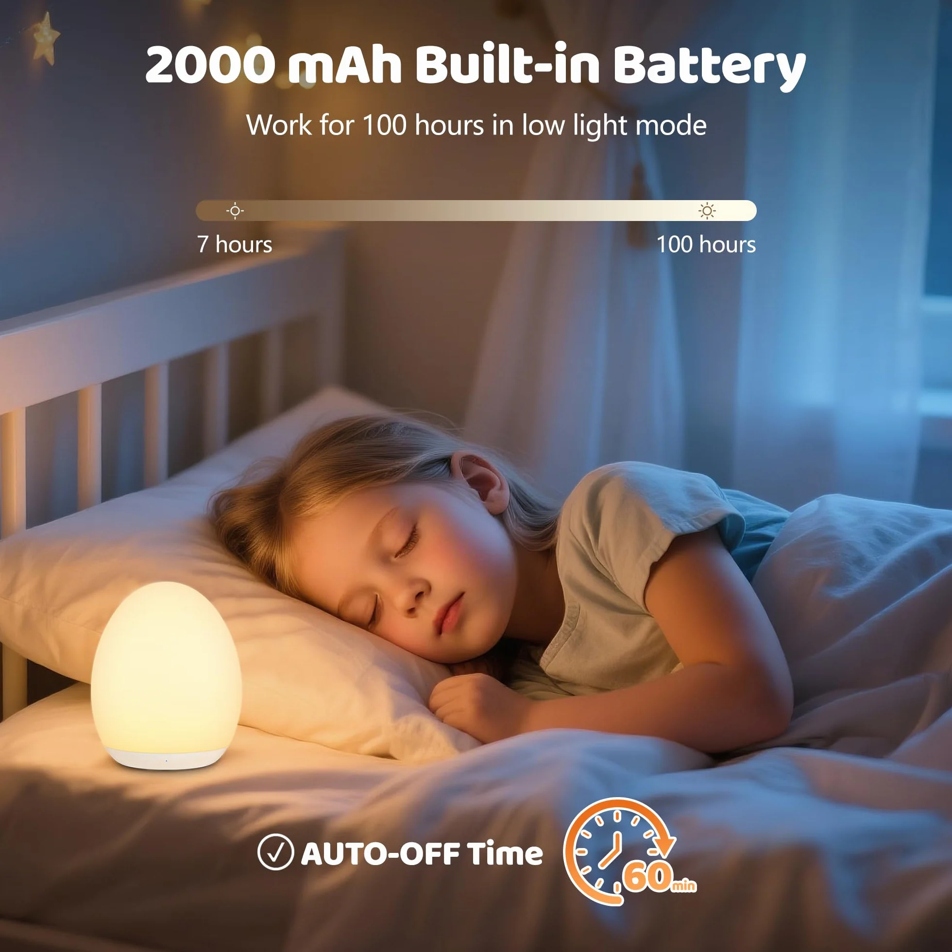 MediAcous Veilleuse LED Enfants Tactile 7 Couleurs USB Rechargeable Minuterie 1 Heure Cadeau