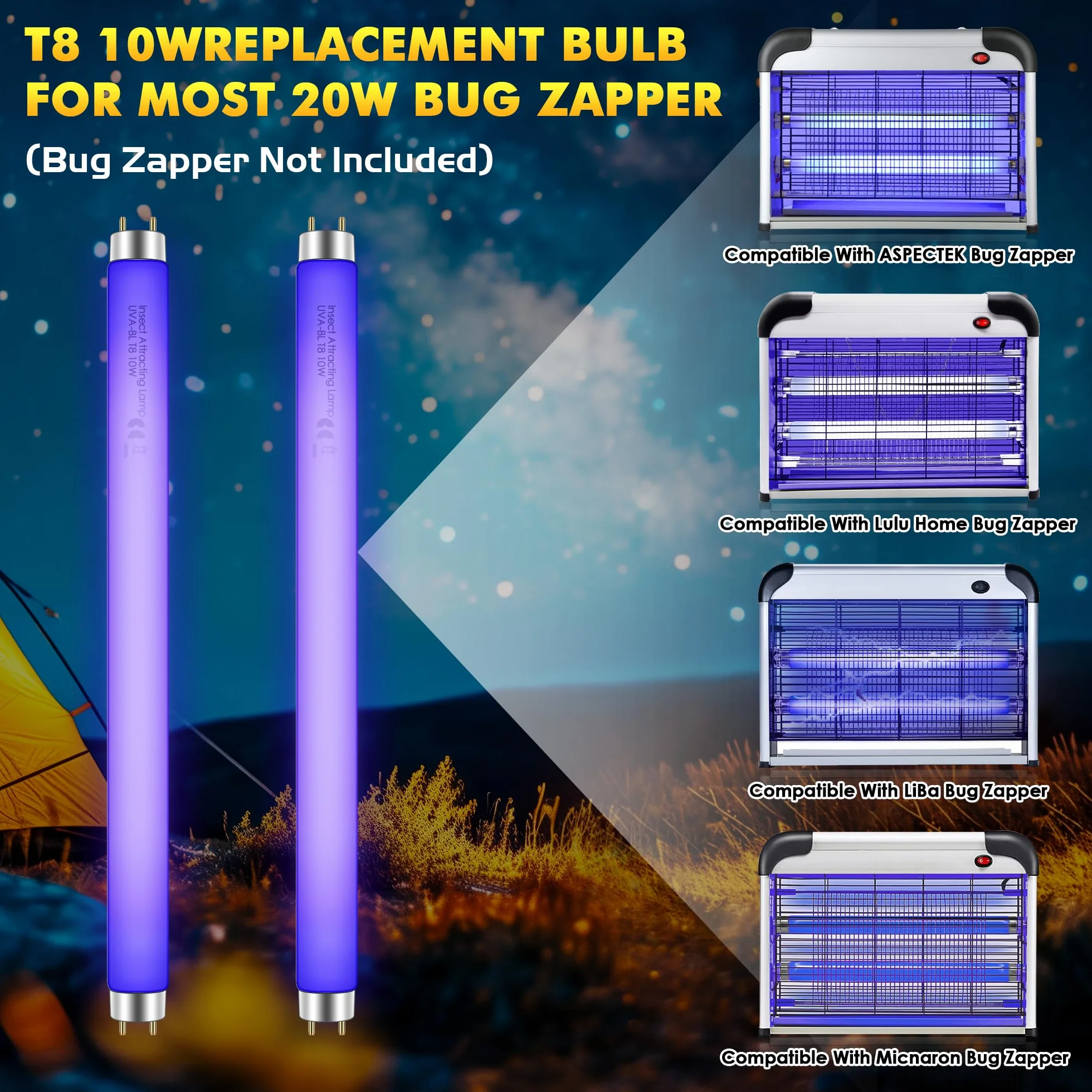 Ampoules de rechange T8 10W UV 365 nm destructeur d'insectes Hiboom 34,3 cm lot de 2