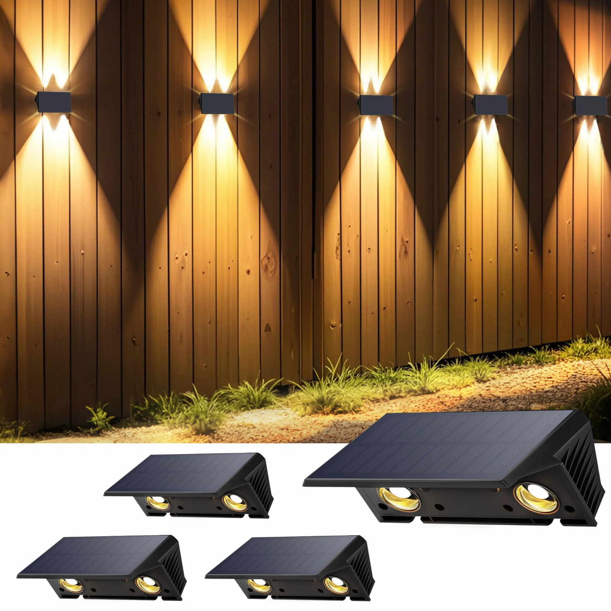Applique Solaire Extérieur 4 Articles Blanc Chaud 1500mAh IP67 Étanche 100 Lumens Lumière Murale Sans Fil