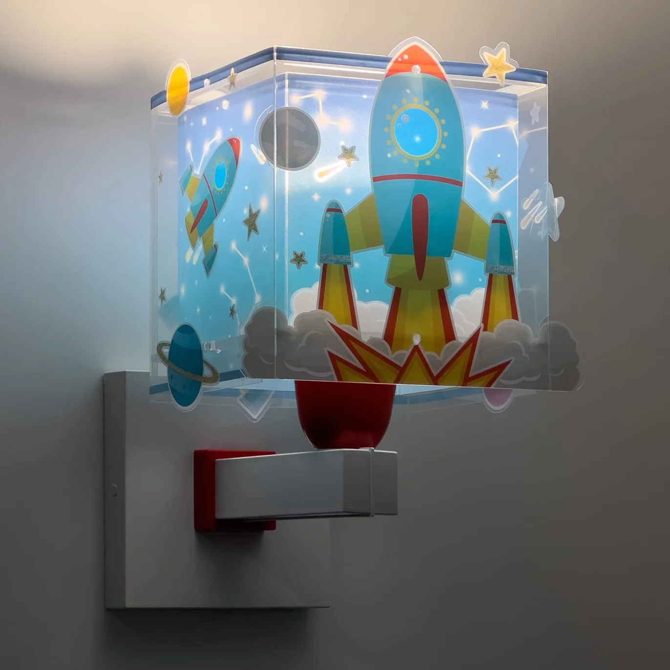 Dalber Applique murale enfant Rocket Fusée spatiale système solaire E27 Bleu