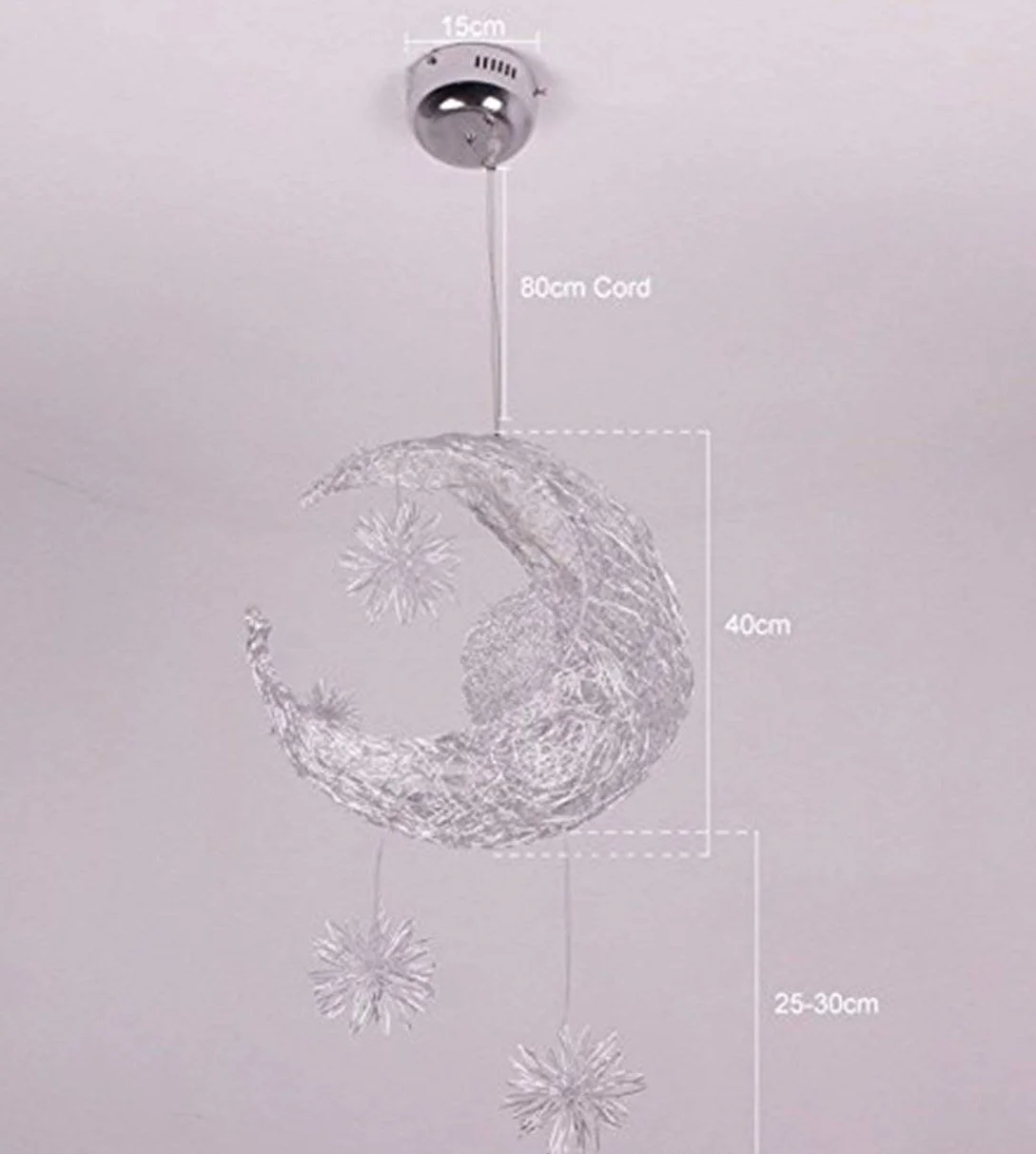 Lustre Suspension Lune étoiles LED Plafonnier Luminaire Aluminium 5 Ampoules Enfants Chambre