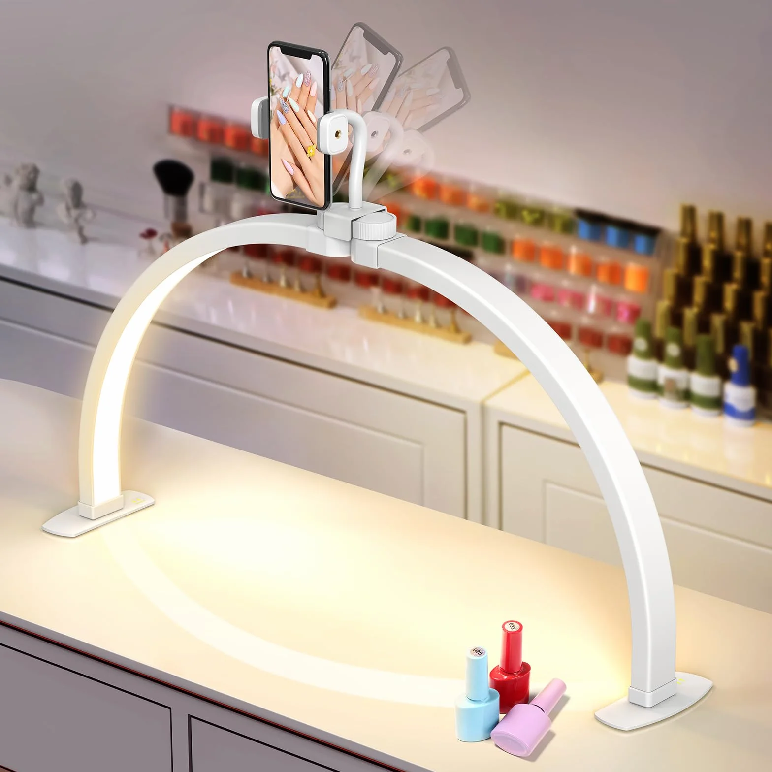 Lampe Demi-lune pour Ongles 23" 3 Modes de Couleur 10 Niveaux de Luminosité Réglables Blanc