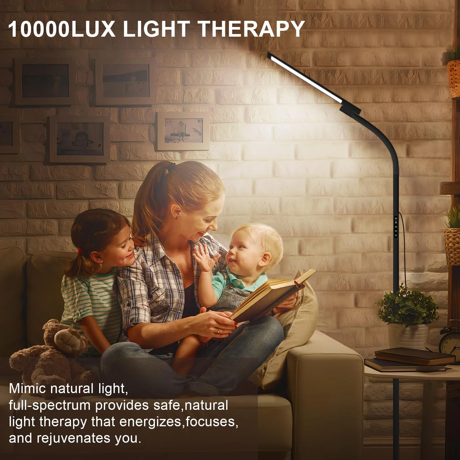 Lampe de Jour 10000 Lux 3 en 1 Sur Pied et Bureau Noir avec Télécommande
