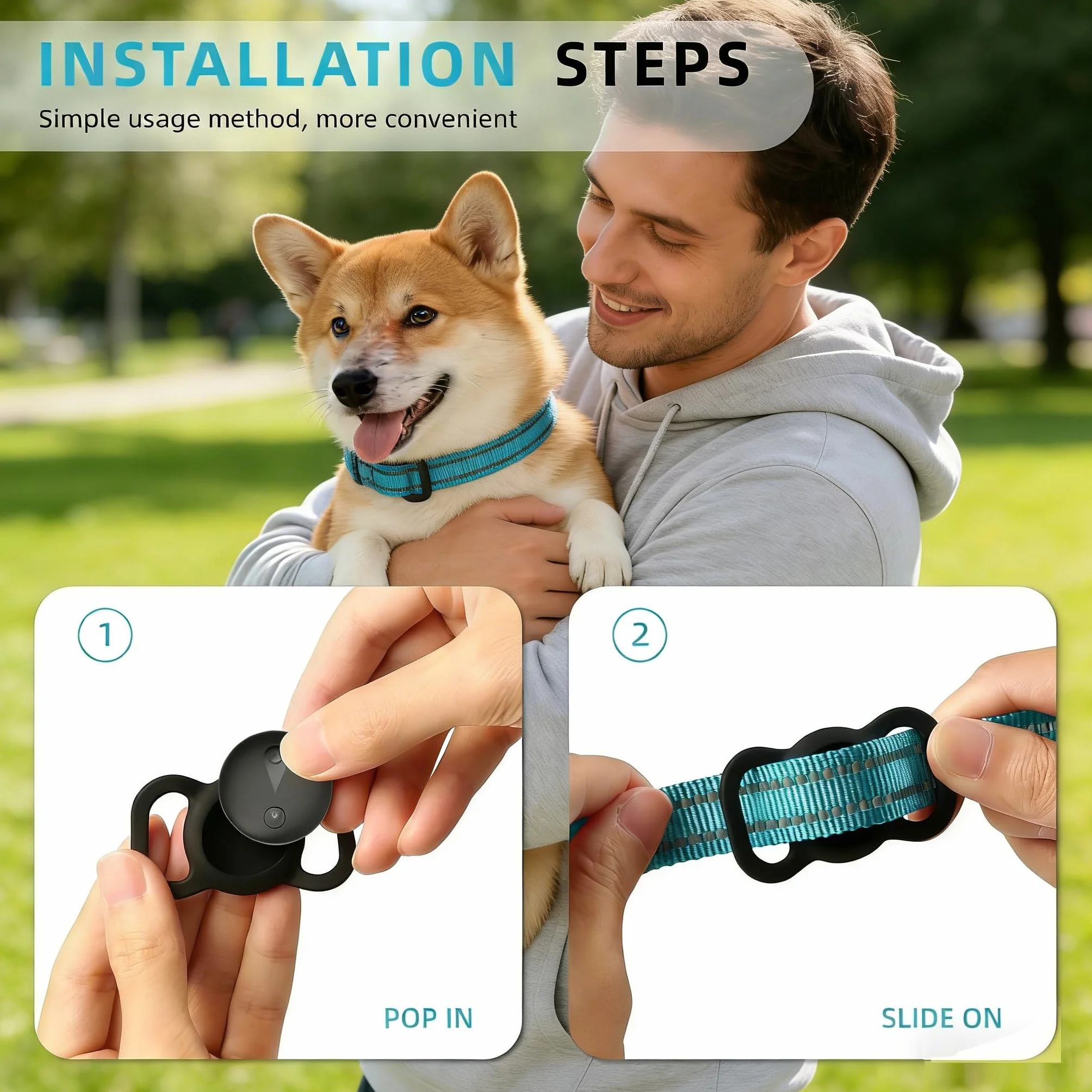 Collier GPS Chat Traceur sans Frais Mensuels Compatible iOS Android Suivi Temps Réel Batterie Longue Durée Étanche Noir