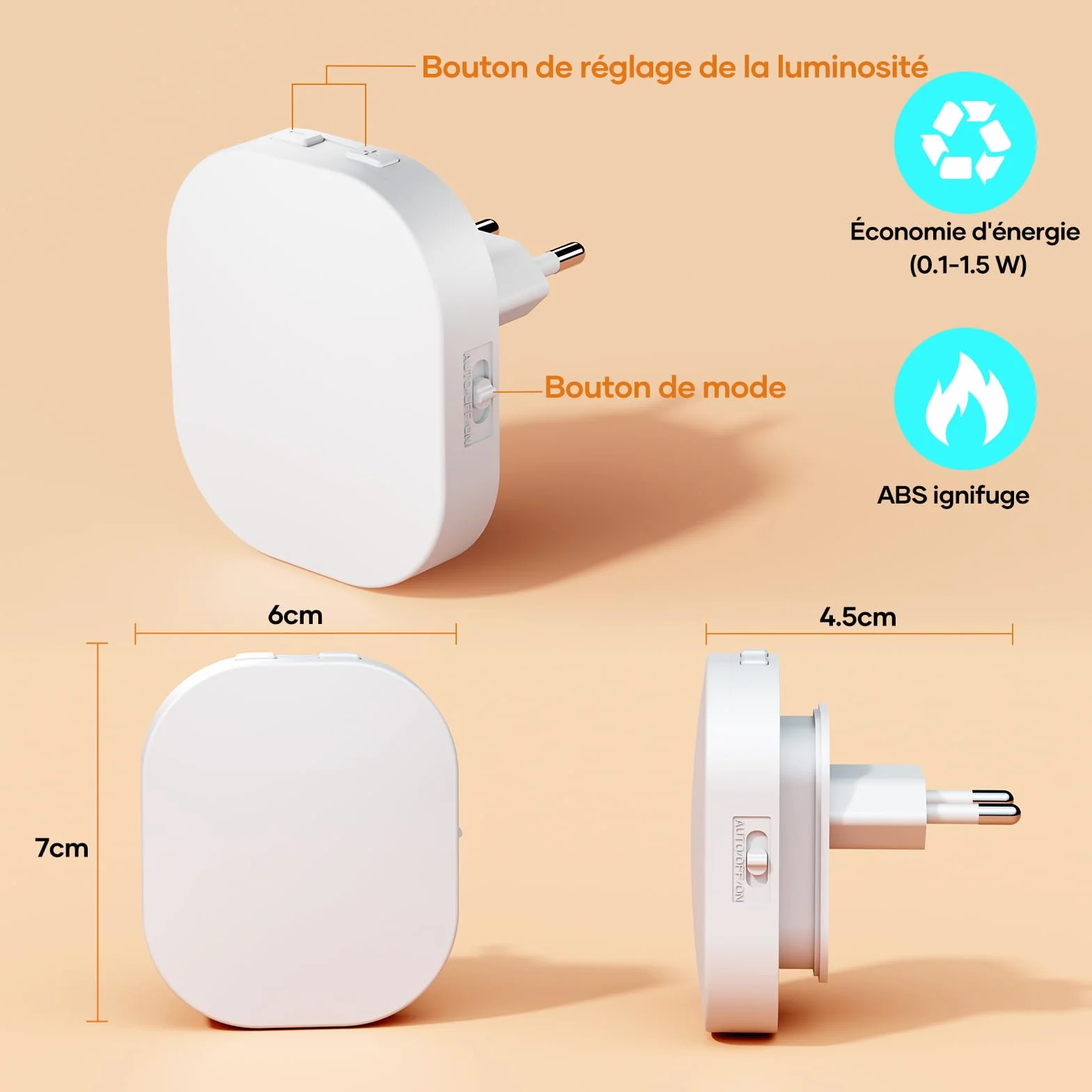 Suright Lot de 2 Veilleuse Prise Electrique avec Détecteur de Mouvement et Capteur Crépusculaire, Luminosité Réglable 0.5-60LM, 2700K