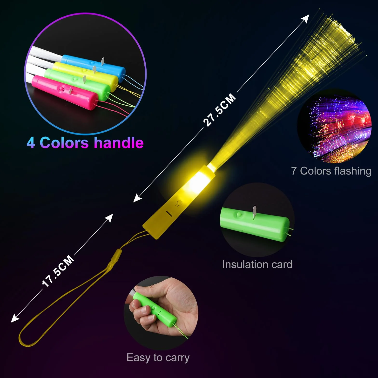 Bâtons Lumineux LED en Fibre Optique Kangtaixin - Lot de 24 avec Piles pour Fêtes et Concerts
