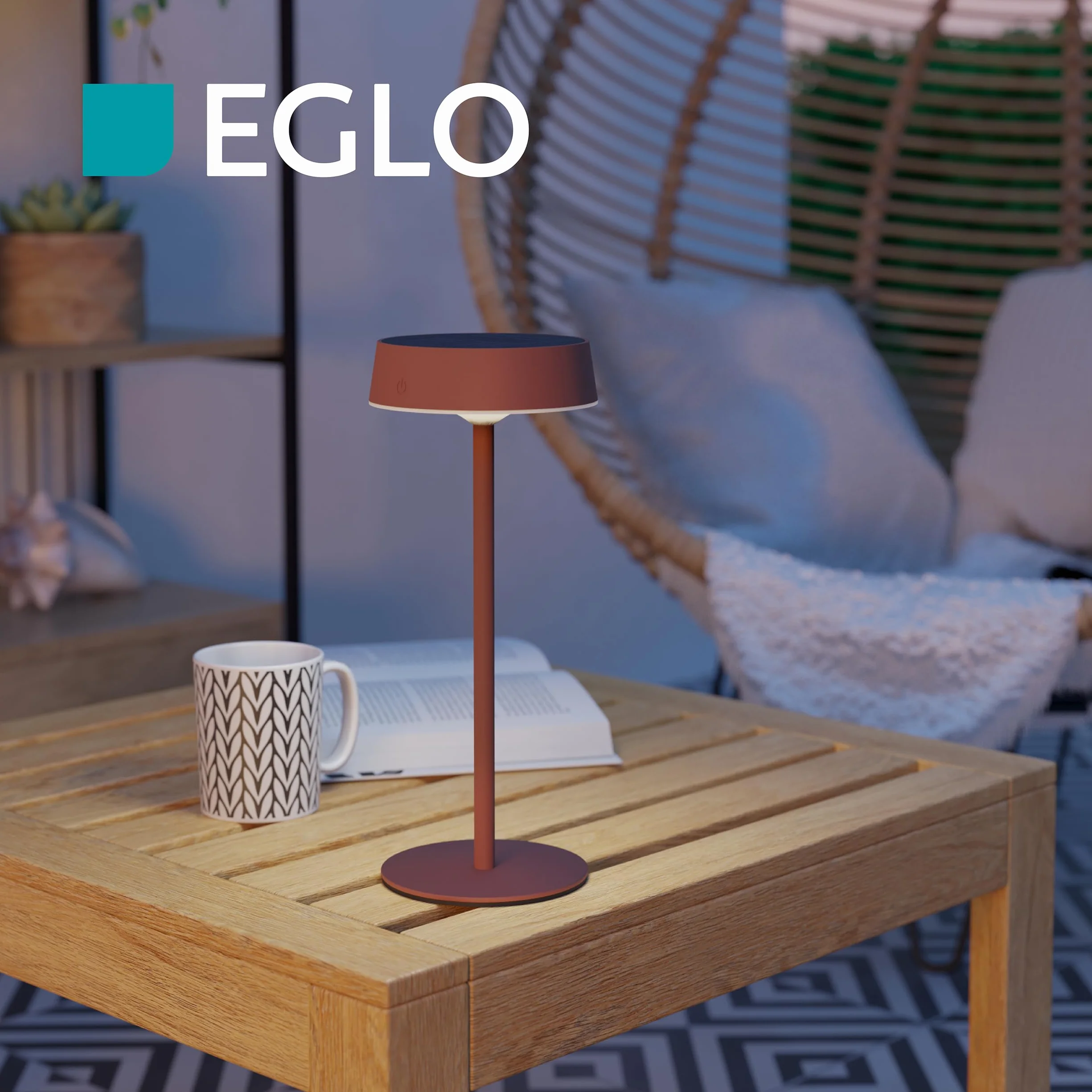 Eglo Lampe de table extérieure solaire sans fil Simeri LED rechargeable tactile intensité variable IP54 acier rouge