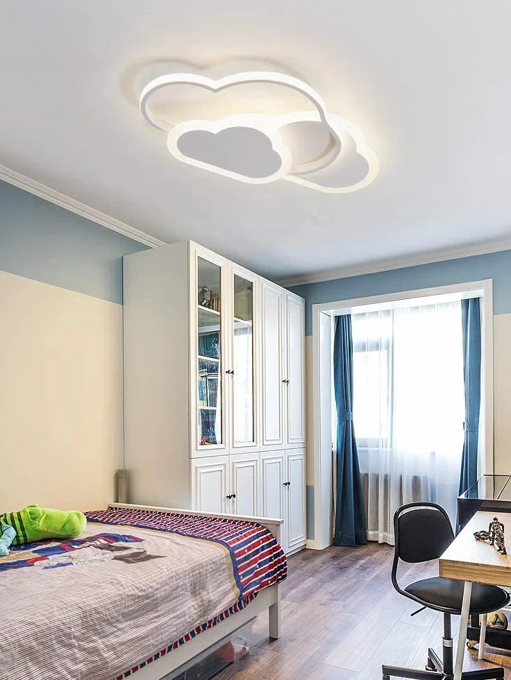 Plafonnier LED Enfant Forme Nuage 42cm 32W 2700lm Dimmable 3000K-6500K Télécommande Blanc Moderne