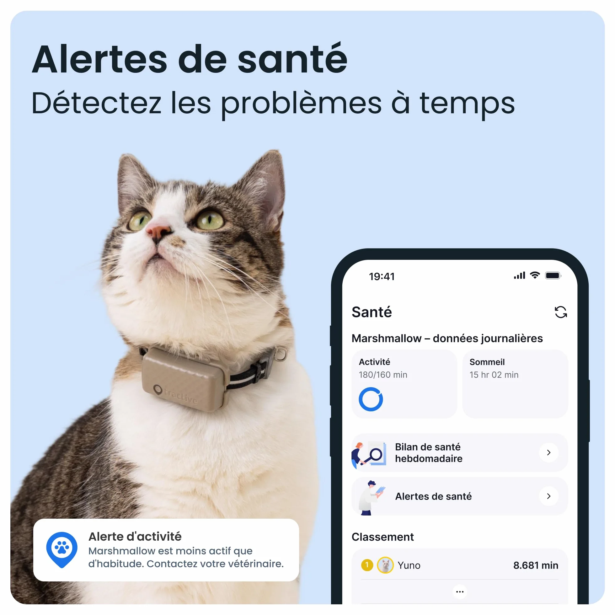 Tractive Collier GPS Chat Connecté Mini Localisation en Direct Historique Fonction Territoire Marron