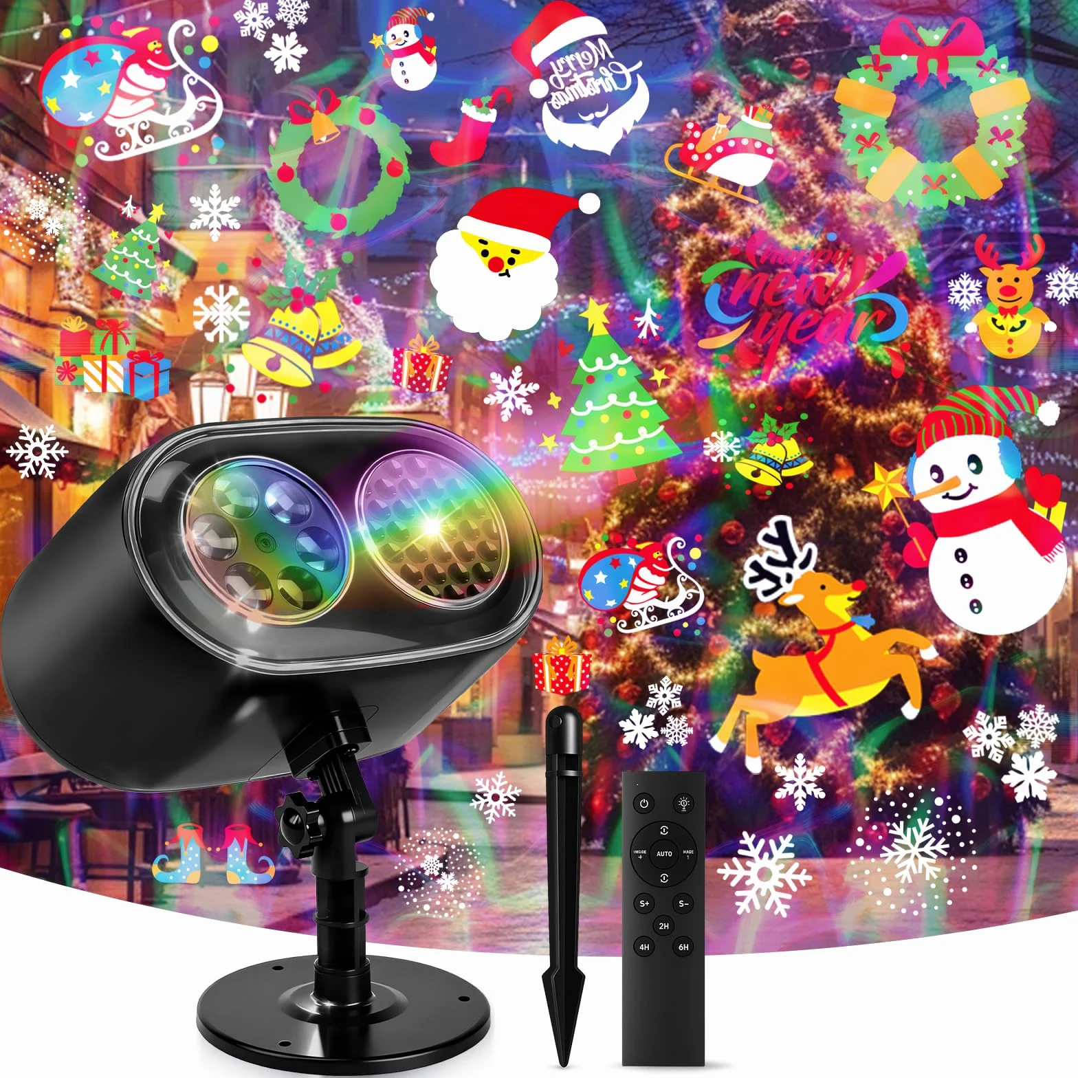Charmofun 2 in 1 Projecteur de Noël Extérieur LED Dynamique avec Télécommande IP65