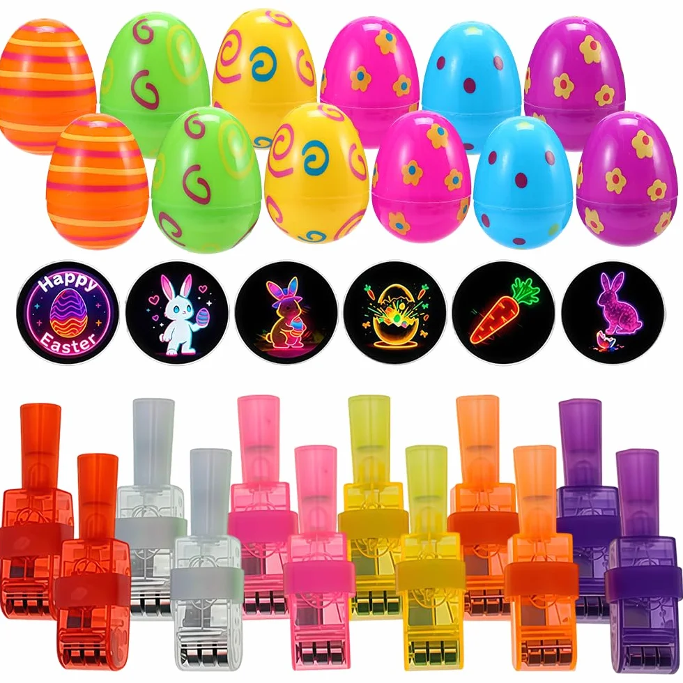 Lot de 12 lampes de doigt LED multicolores avec œufs de Pâques, lampe de poche pour enfants