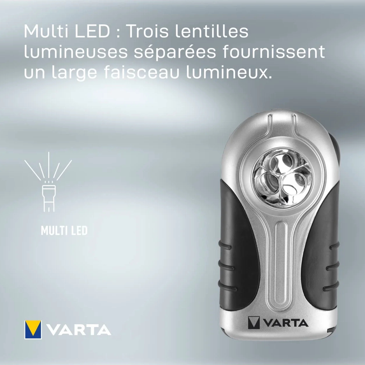 VARTA Lampe Torche LED incl. 3x piles AAA, lampe de poche compacte avec anneau de suspension, faisceau large