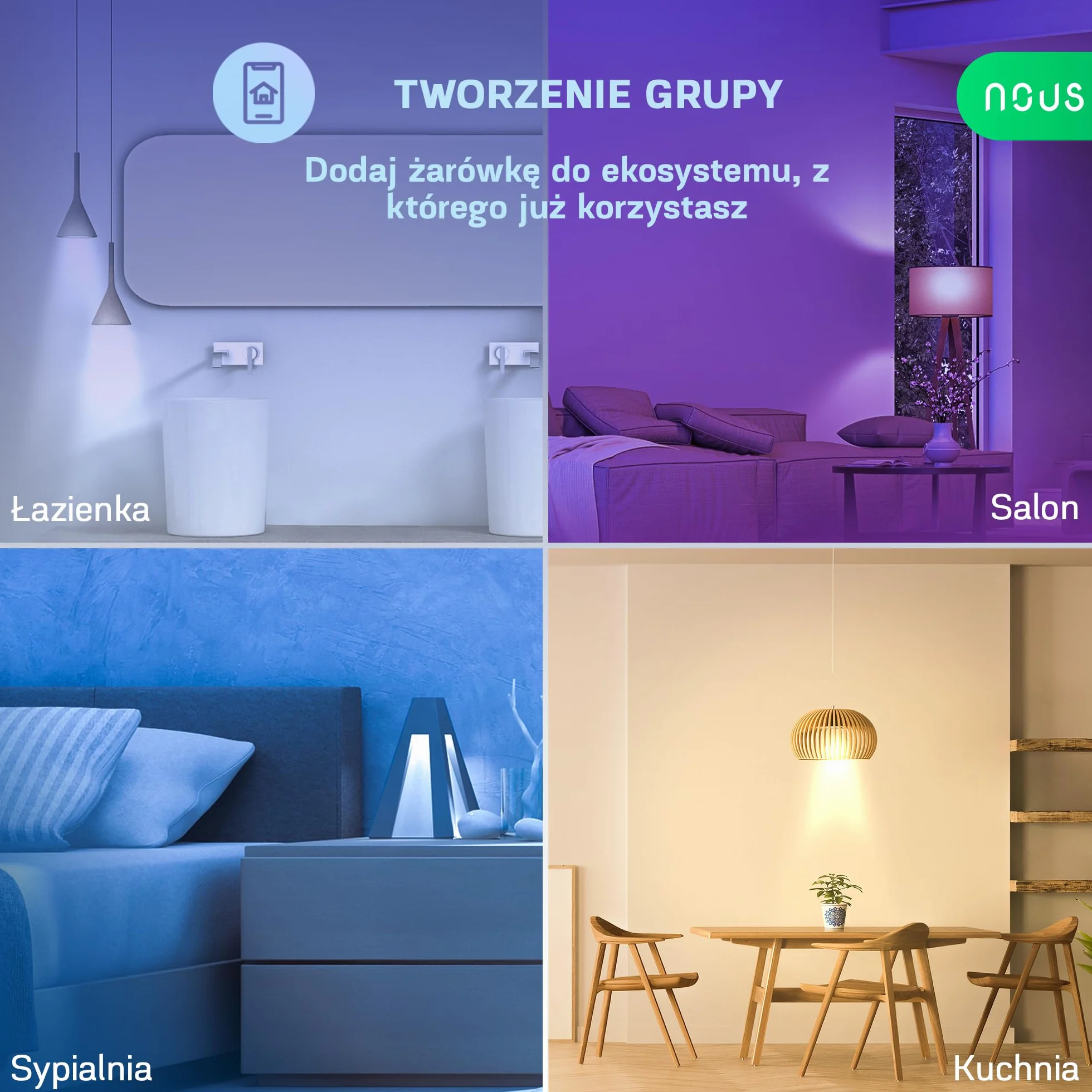 NOUS E27 RGB LED Ampoule Connectée WiFi Dimmable, Compatible Alexa Google Home
