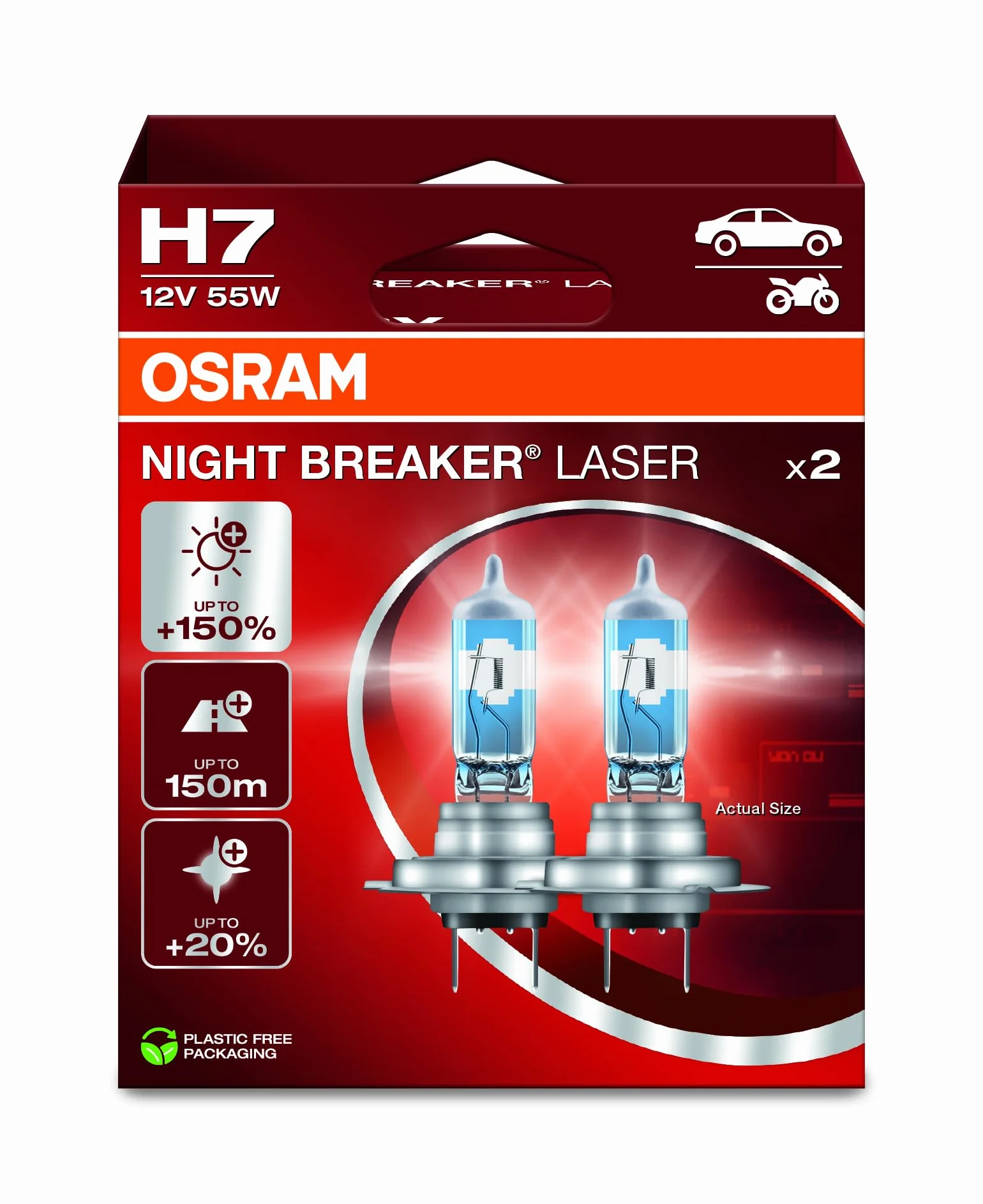 OSRAM NIGHT BREAKER LASER H7 150% lampe phare halogène 12V 2 lampes