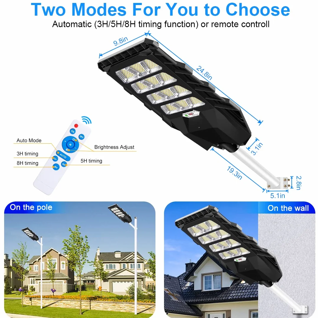 Ledmo 400W LED Réverbère Solaire Extérieur avec Détecteur de Mouvement 6000K IP65