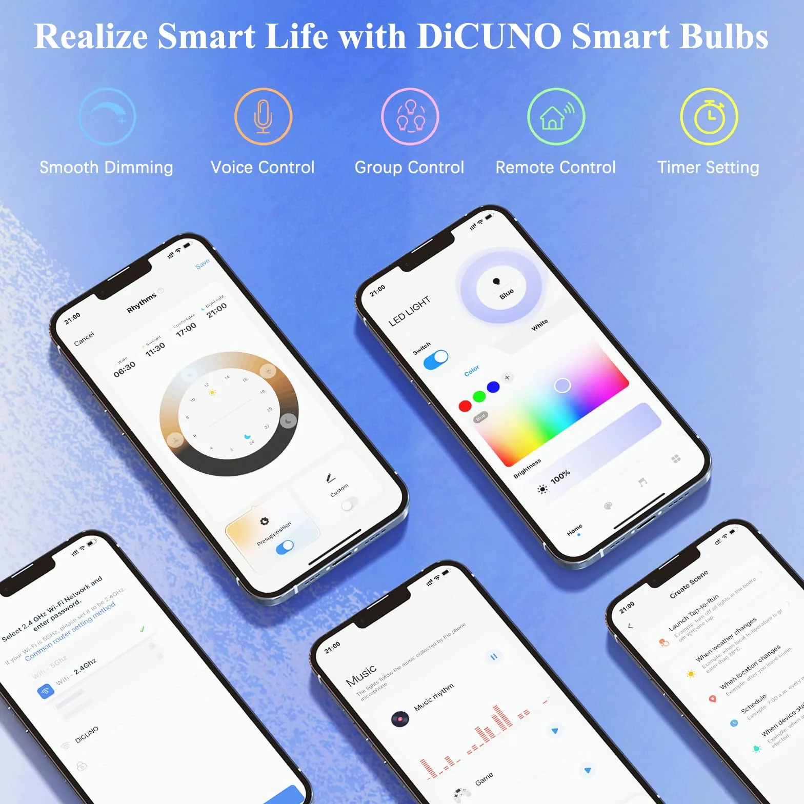DiCUNO Ampoule Connectée LED GU5.3 MR16 WiFi Intelligente Compatible Alexa Google Home 12V 5W Dimmable 2700K-6500K RGBCW 320LM Sans Hub 4 Pièces