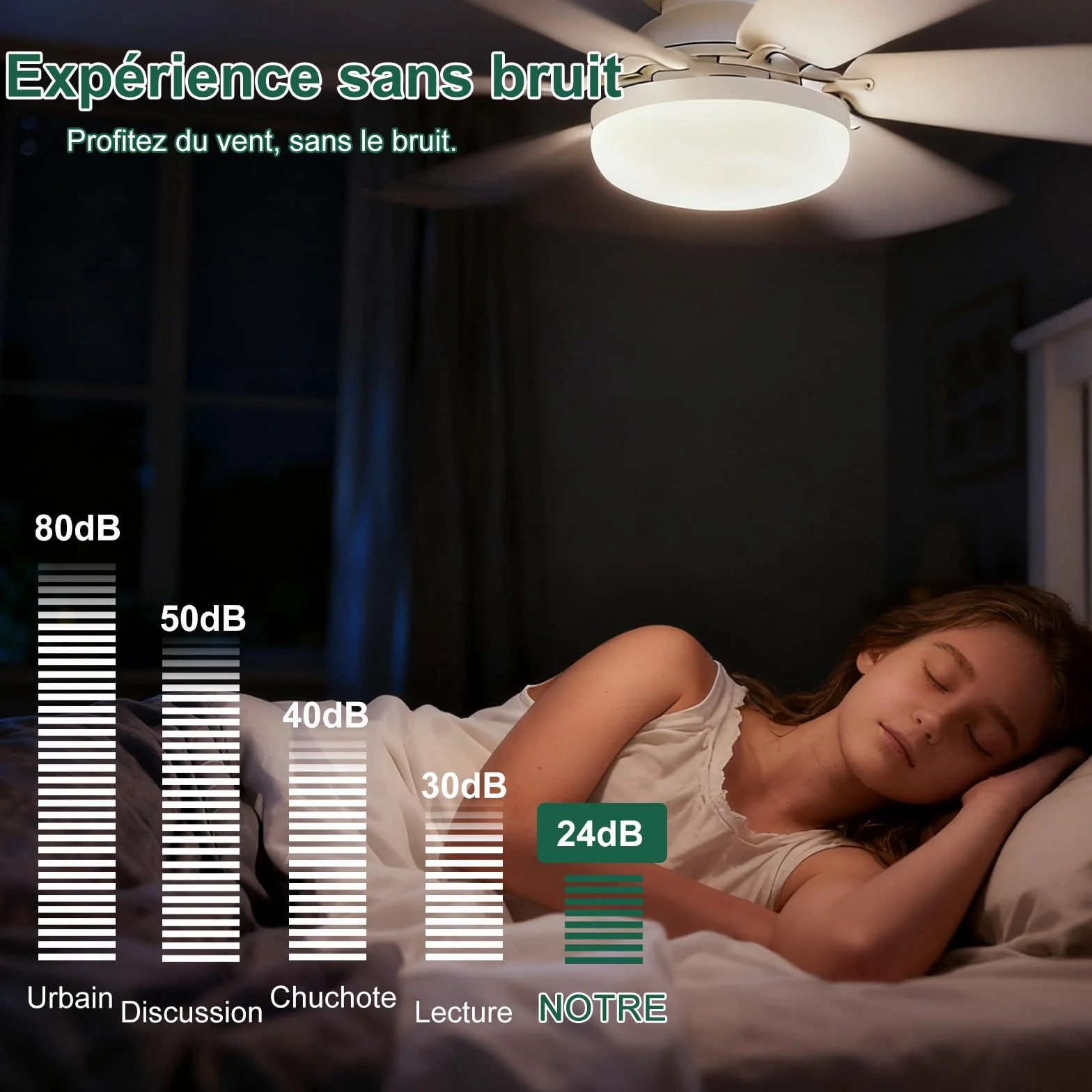 Ventilateur de Plafond avec Lumière Télécommande 52CM 30W 1800 Lumen 3000-6500K 3 Couleurs 3 Vitesses E27 Blanc