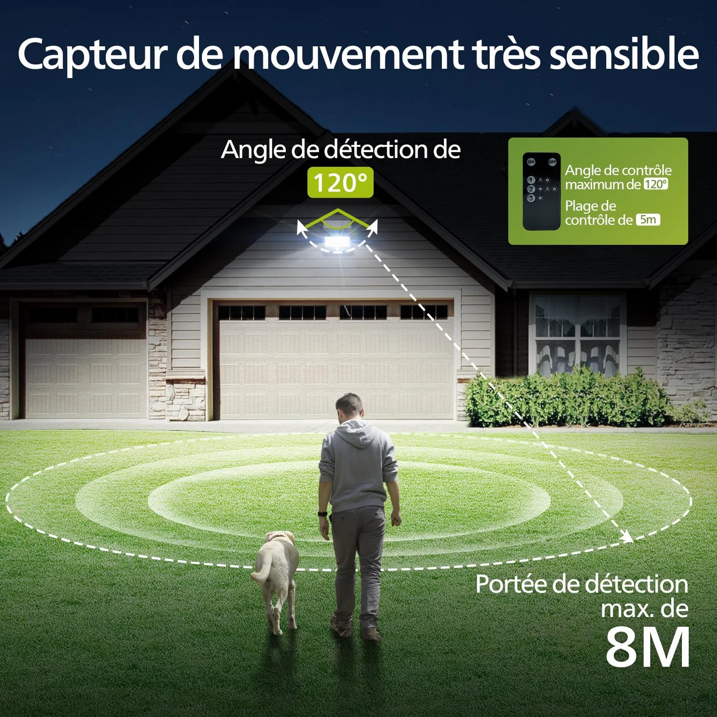 Philips Lampe de sécurité solaire d'extérieur LED 6500K projecteur mural étanche IP65 capteur de mouvement PIR télécommande 5 mètres 3 modes