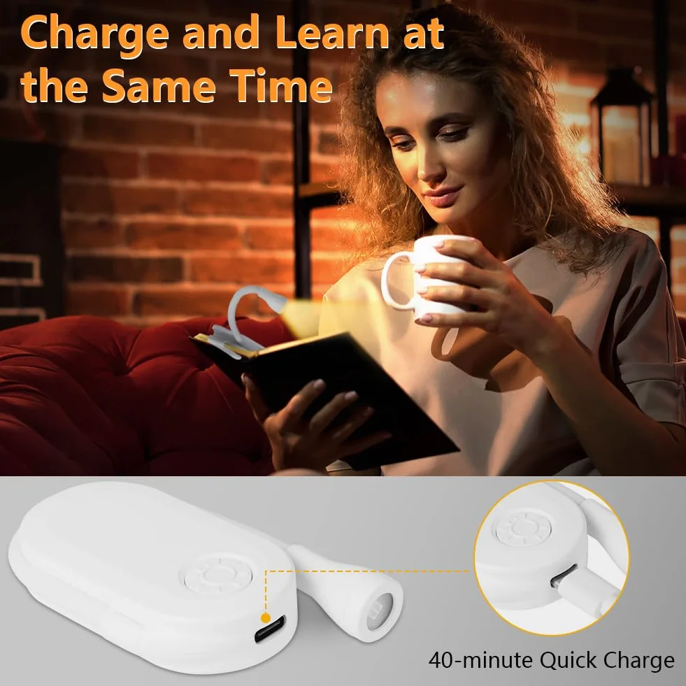 Lampe de Lecture à Pince LED 360° Luminosité Réglable 3 Couleurs Portable