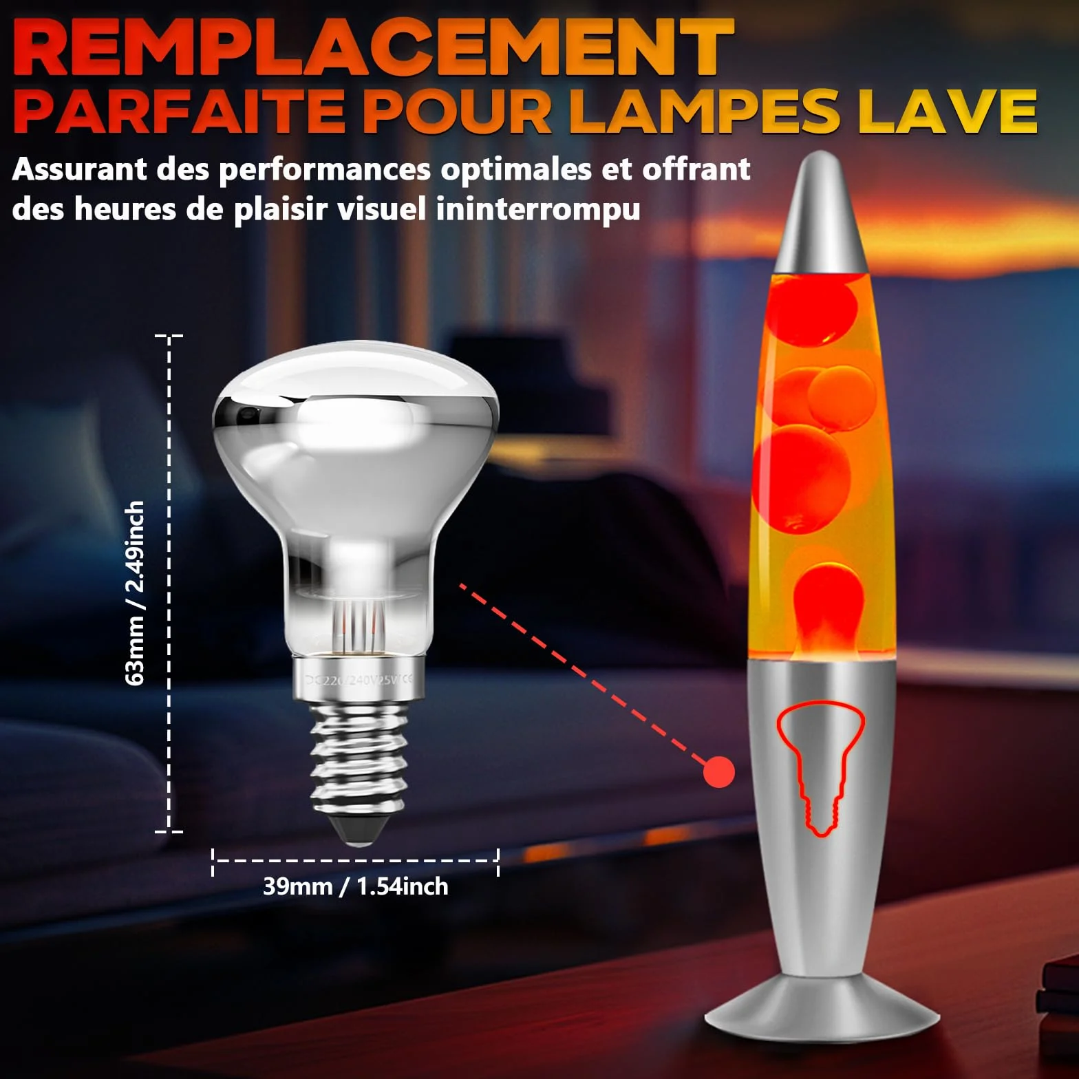 GlowUp Ampoule Lampe à Lave E14 R39 Réflecteur Dimmable Blanc Chaud 2700K 2-Pack