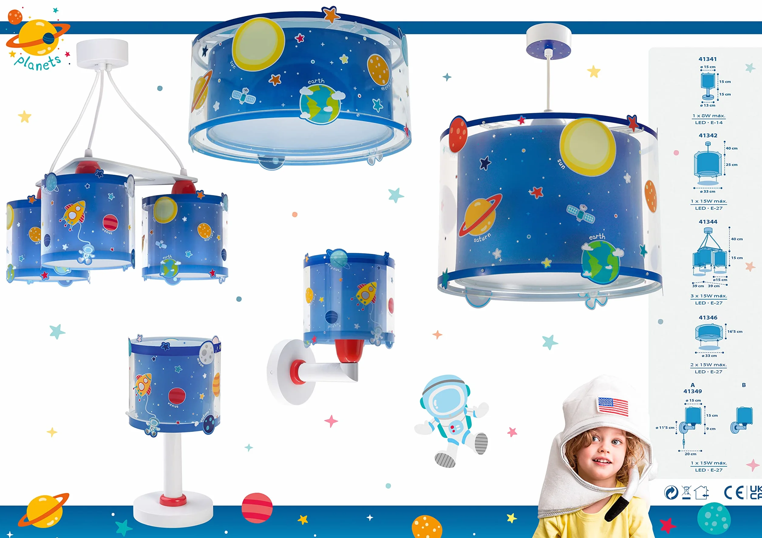Dalber lampe suspension enfant Planets planètes système solaire Bleu