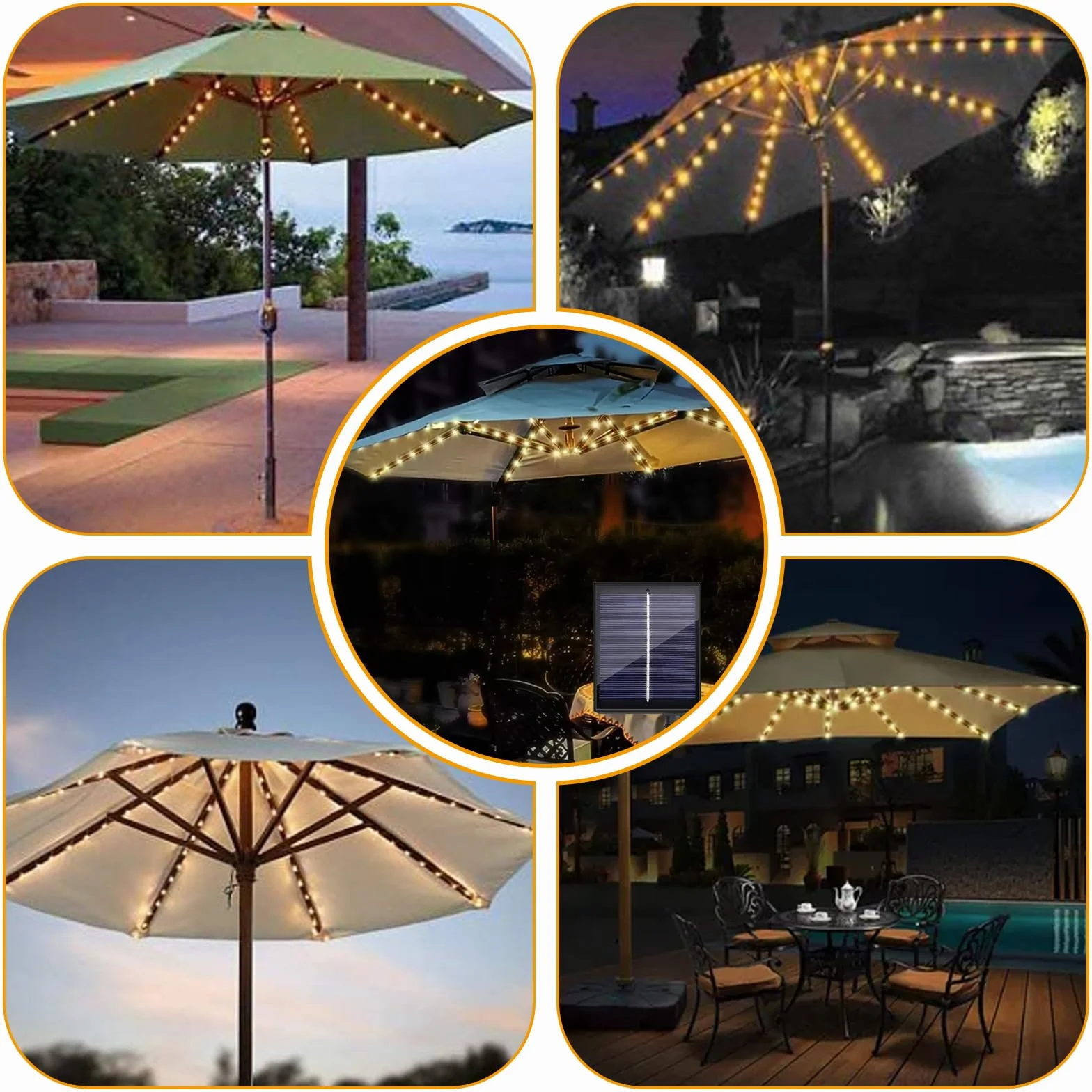 Lumières solaires pour parasol 104 LED 8 modes avec télécommande extérieur intérieur